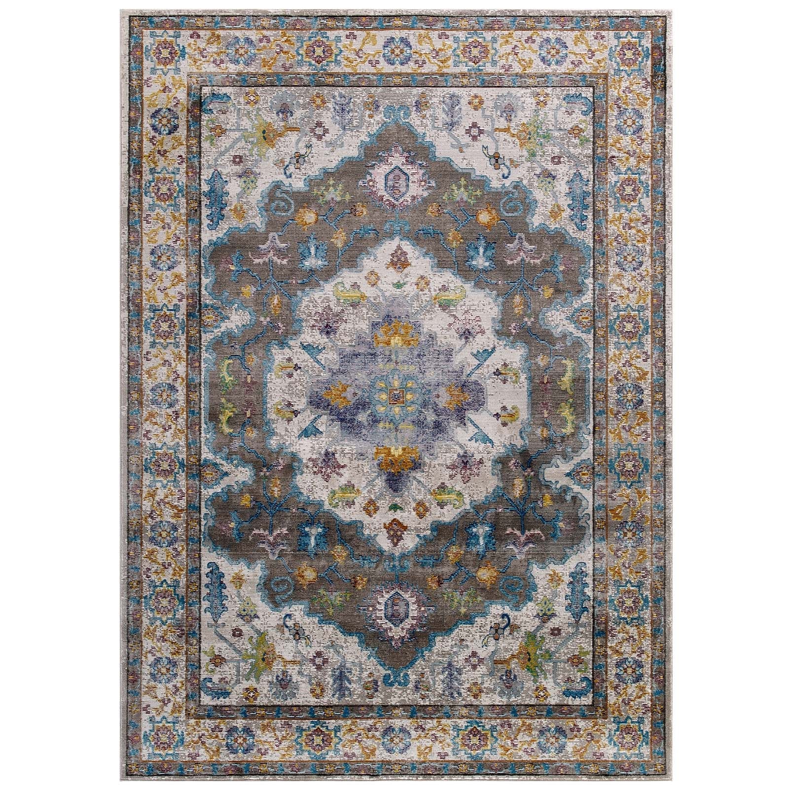 Success Anisah Distressed Floral Vintage Medallion 5x8 Area Rug by Modway