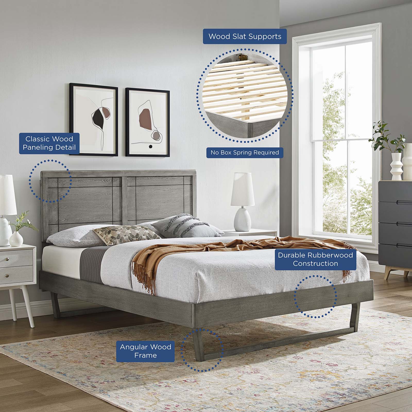 Marlee Wood Queen Platform Bed With Angular Frame by Modway