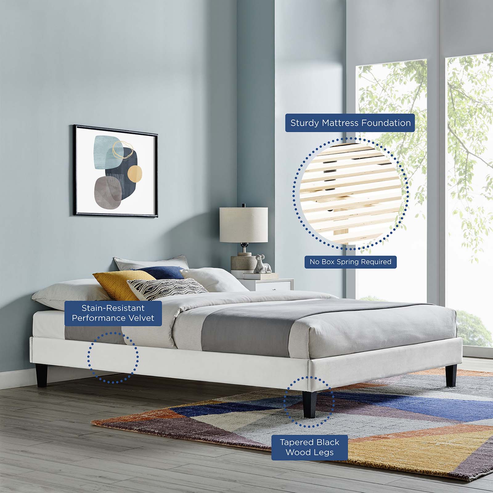 Reign Performance Velvet Queen Platform Bed Frame by Modway