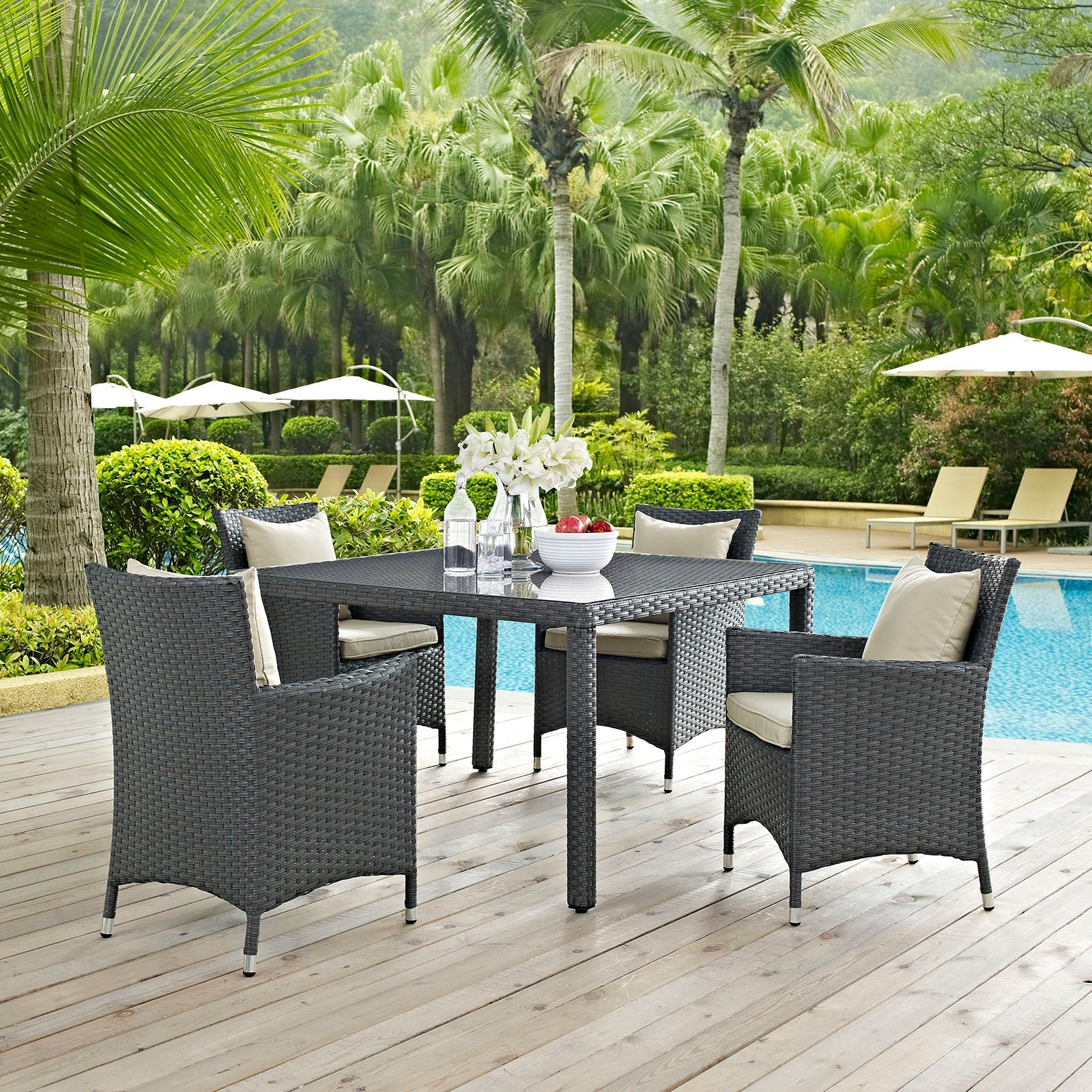 Sojourn 4 Piece Outdoor Patio Sunbrella¨ Dining Set by Modway