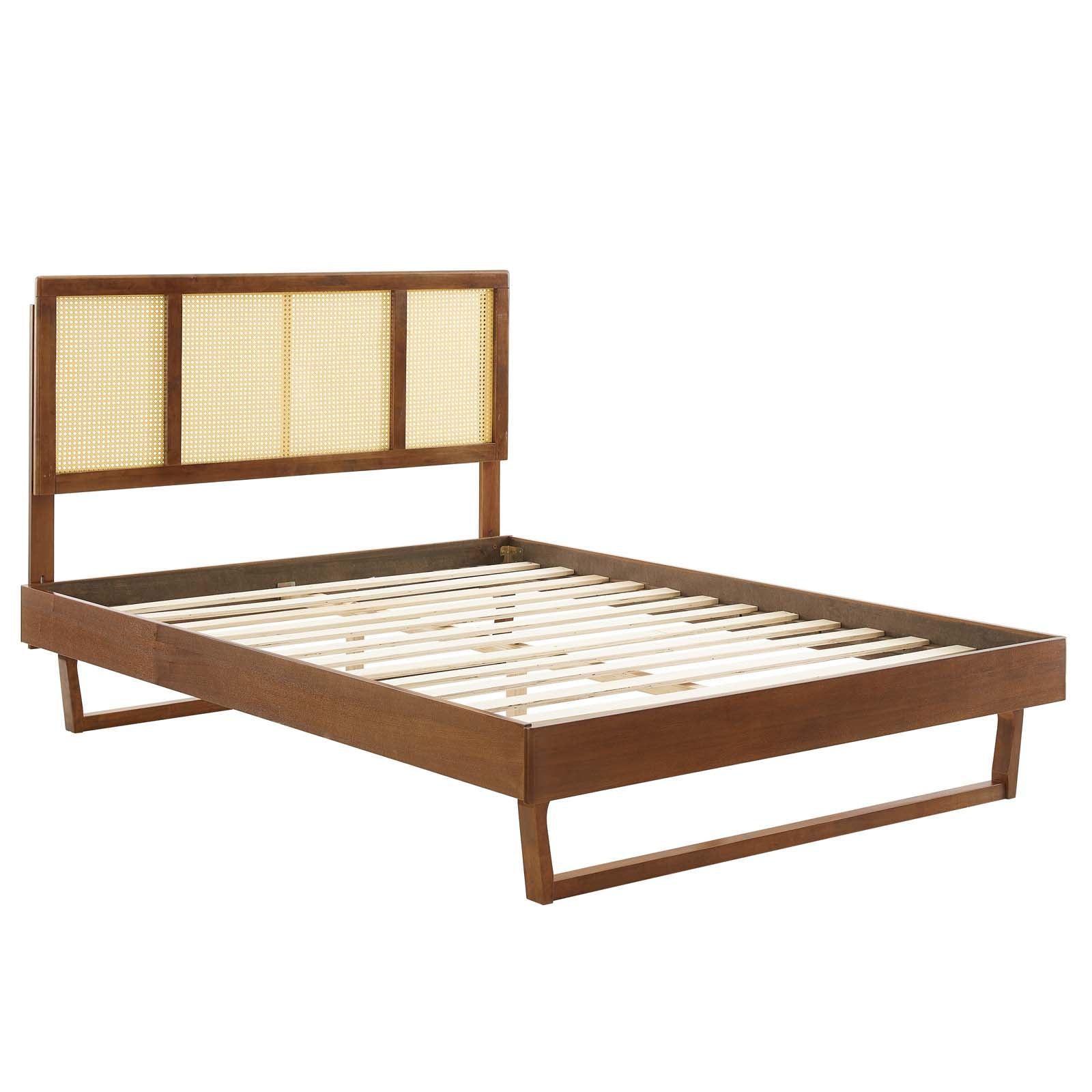 Kelsea Cane and Wood Queen Platform Bed With Angular Legs by Modway