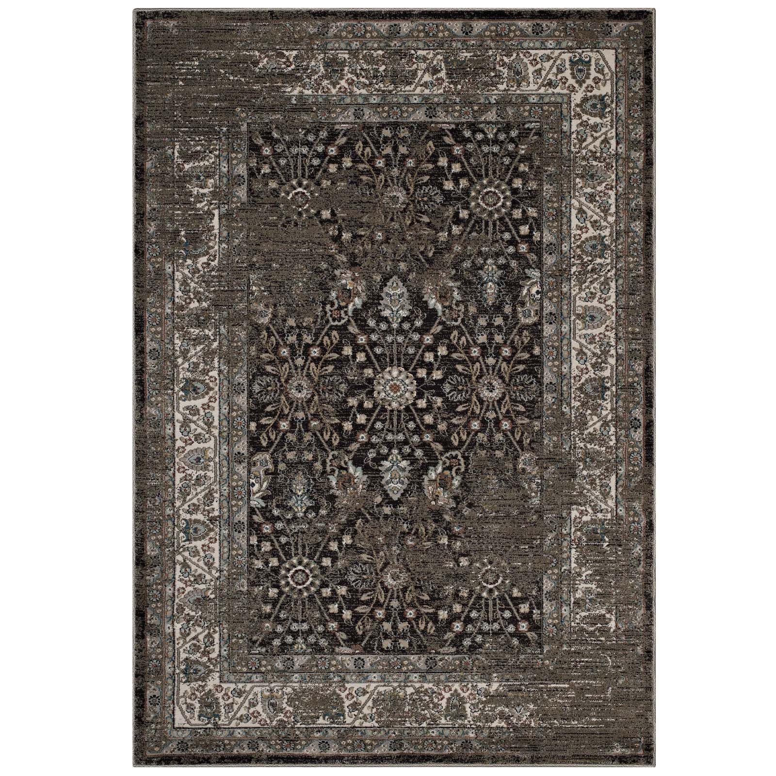 Berit Distressed Vintage Floral Lattice 8x10 Area Rug by Modway