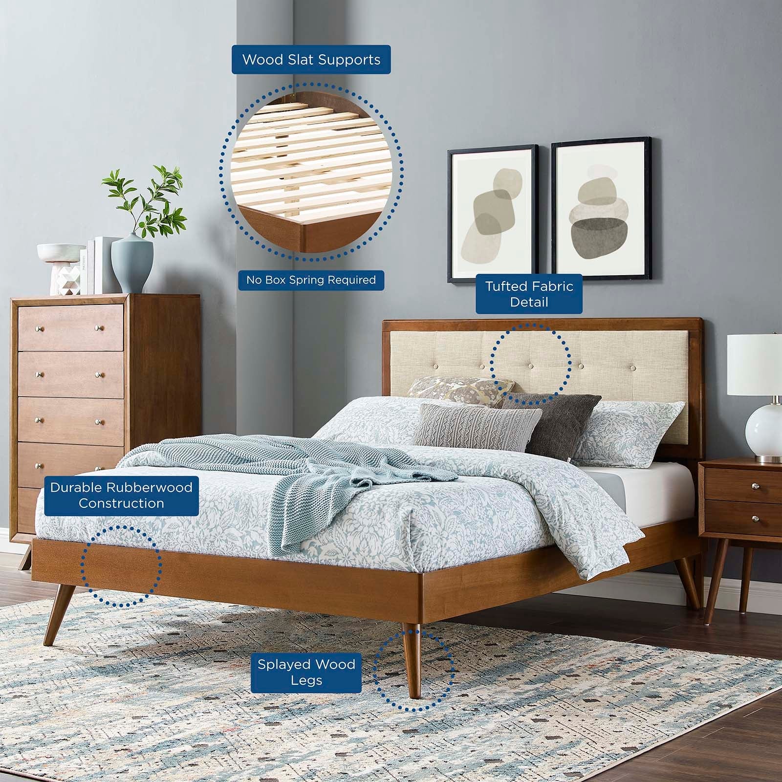 Willow Wood Queen Platform Bed With Splayed Legs by Modway