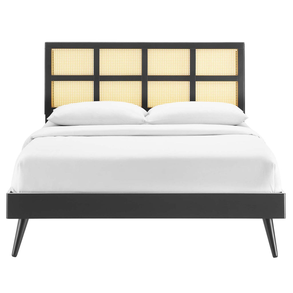 Sidney Cane and Wood Queen Platform Bed With Splayed Legs by Modway