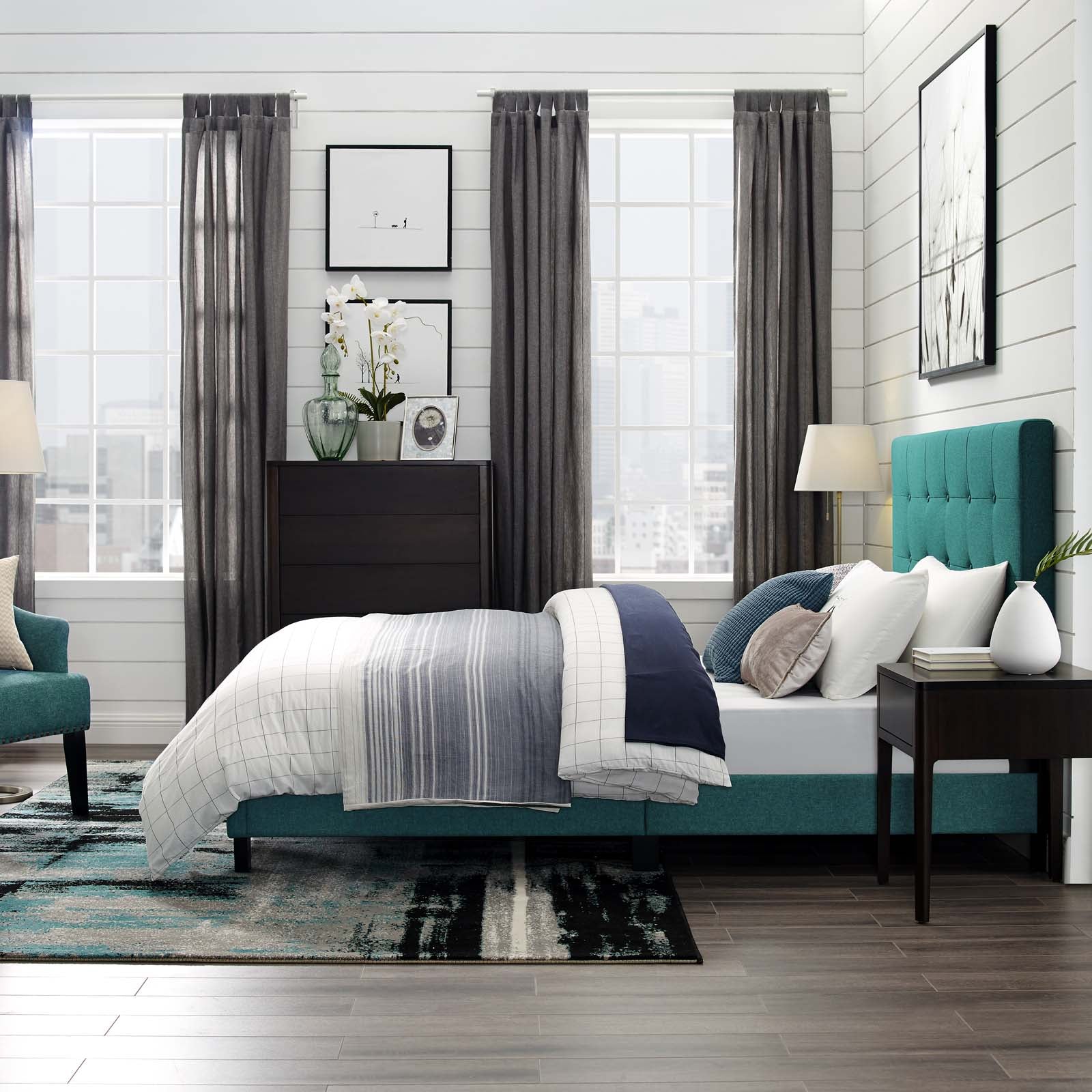 Melanie Tufted Button Upholstered Fabric Twin Platform Bed by Modway