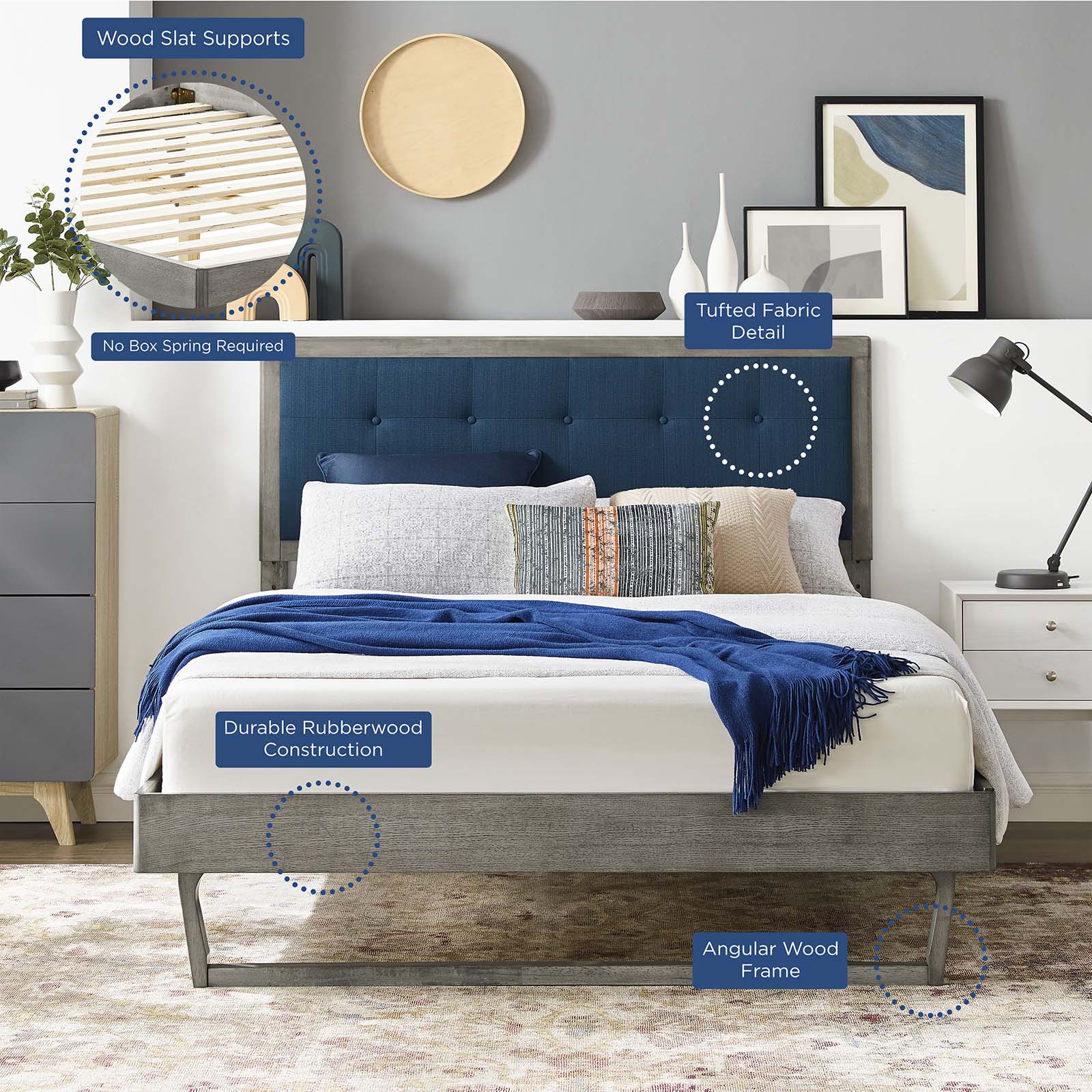 Willow Wood King Platform Bed With Angular Frame by Modway