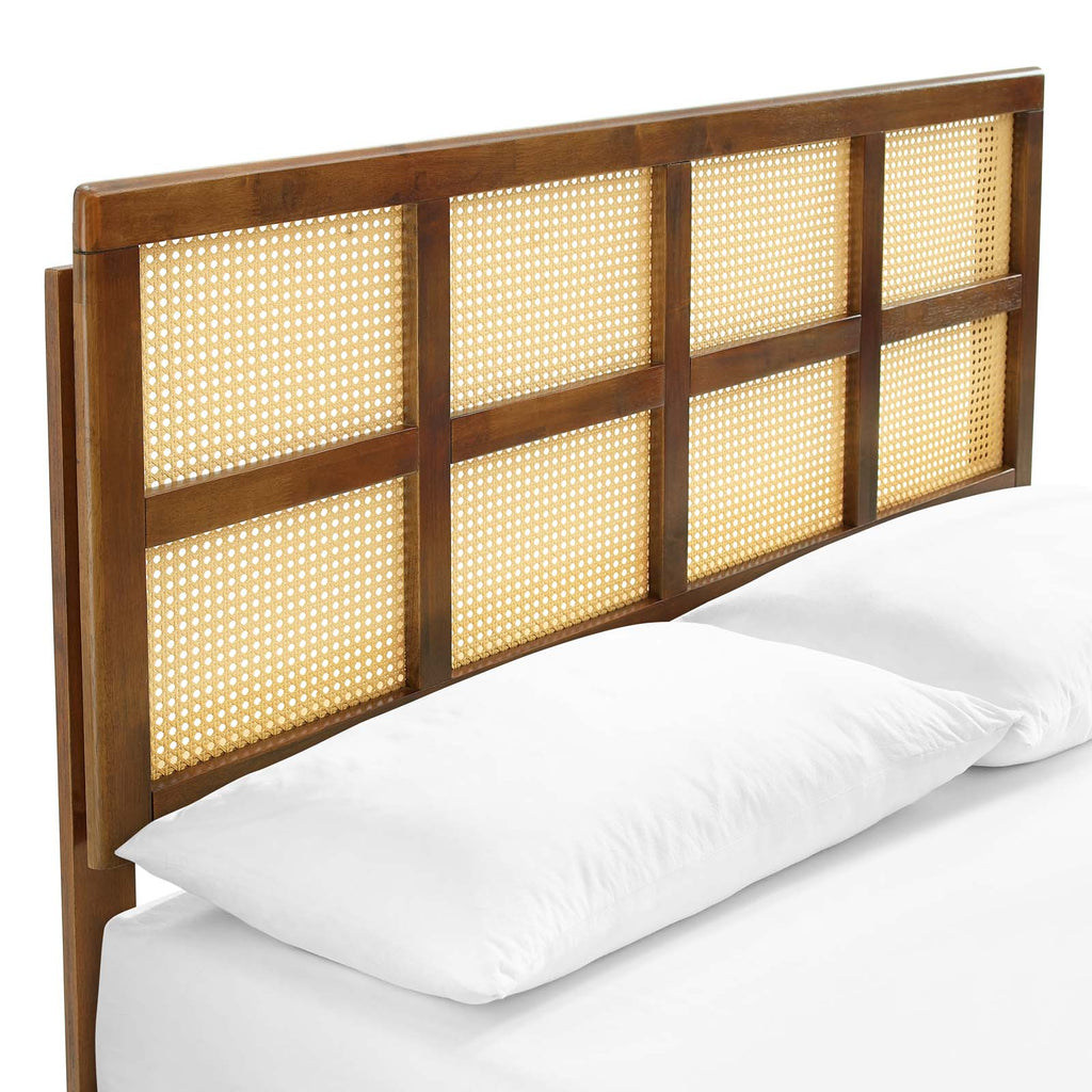 Sidney Cane and Wood Queen Platform Bed With Angular Legs by Modway