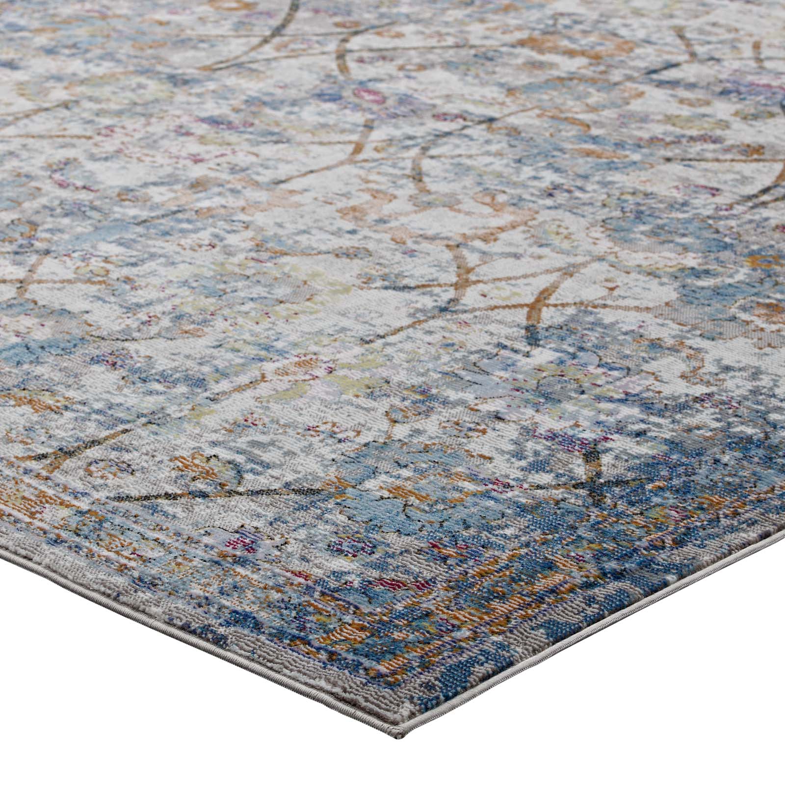 Minu Distressed Floral Lattice 5x8 Area Rug by Modway