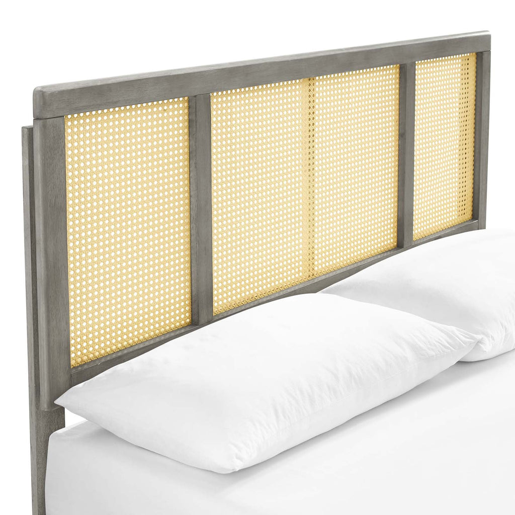 Kelsea Cane and Wood Full Platform Bed With Angular Legs by Modway