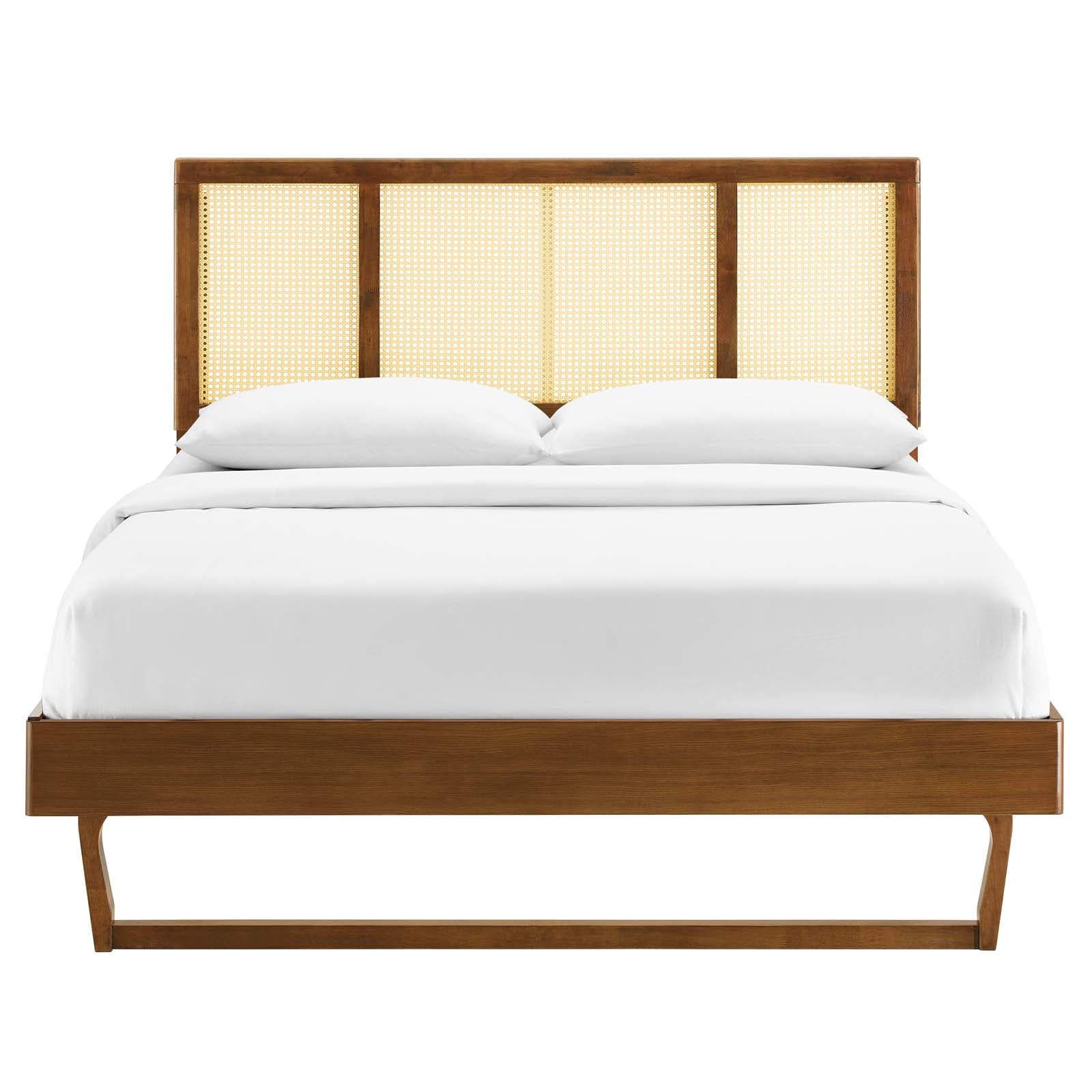Kelsea Cane and Wood Full Platform Bed With Angular Legs by Modway
