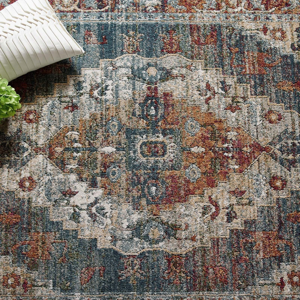 Tribute Camellia Distressed Vintage Floral Vintage Medallion 8x10 Area Rug by Modway