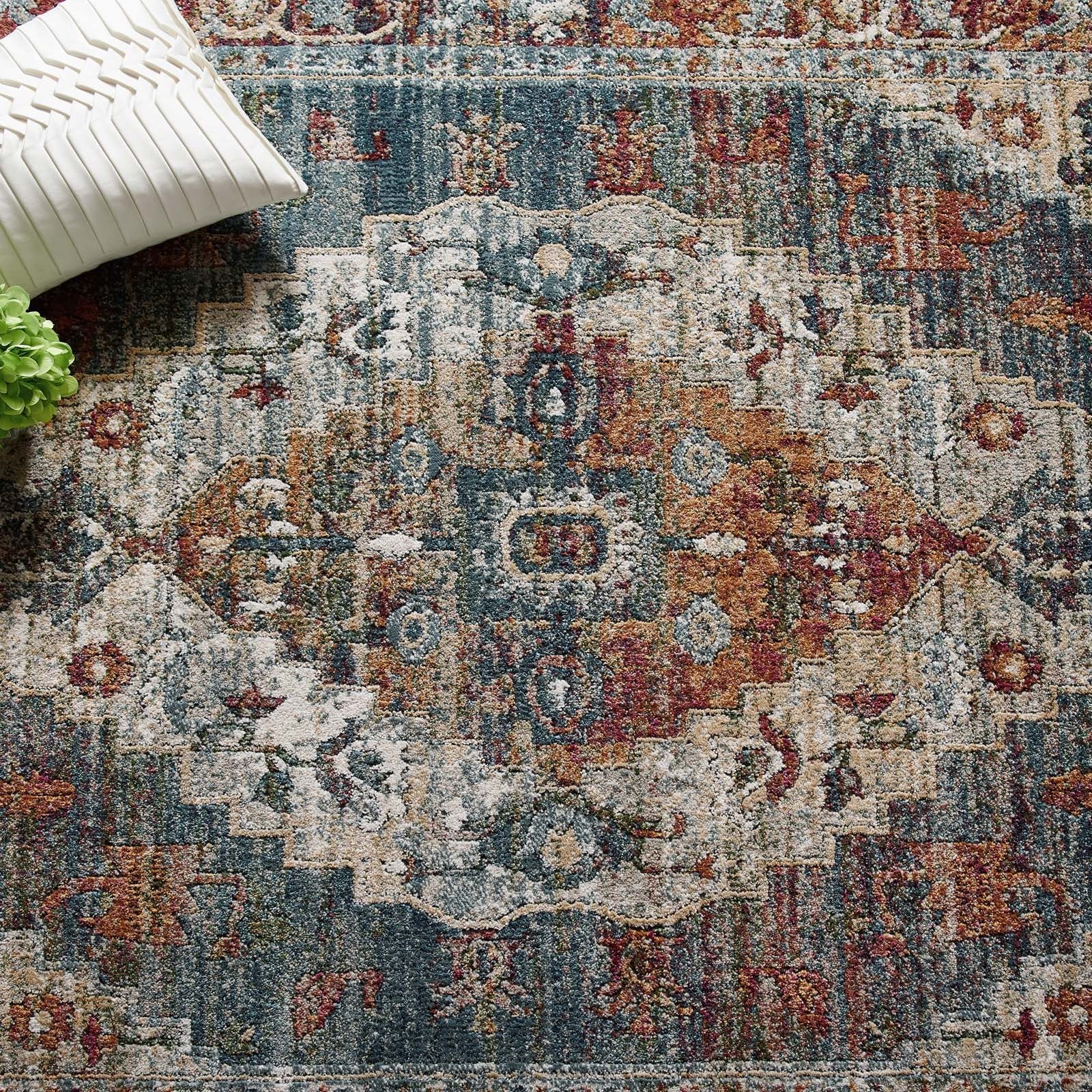 Tribute Camellia Distressed Vintage Floral Vintage Medallion 8x10 Area Rug by Modway