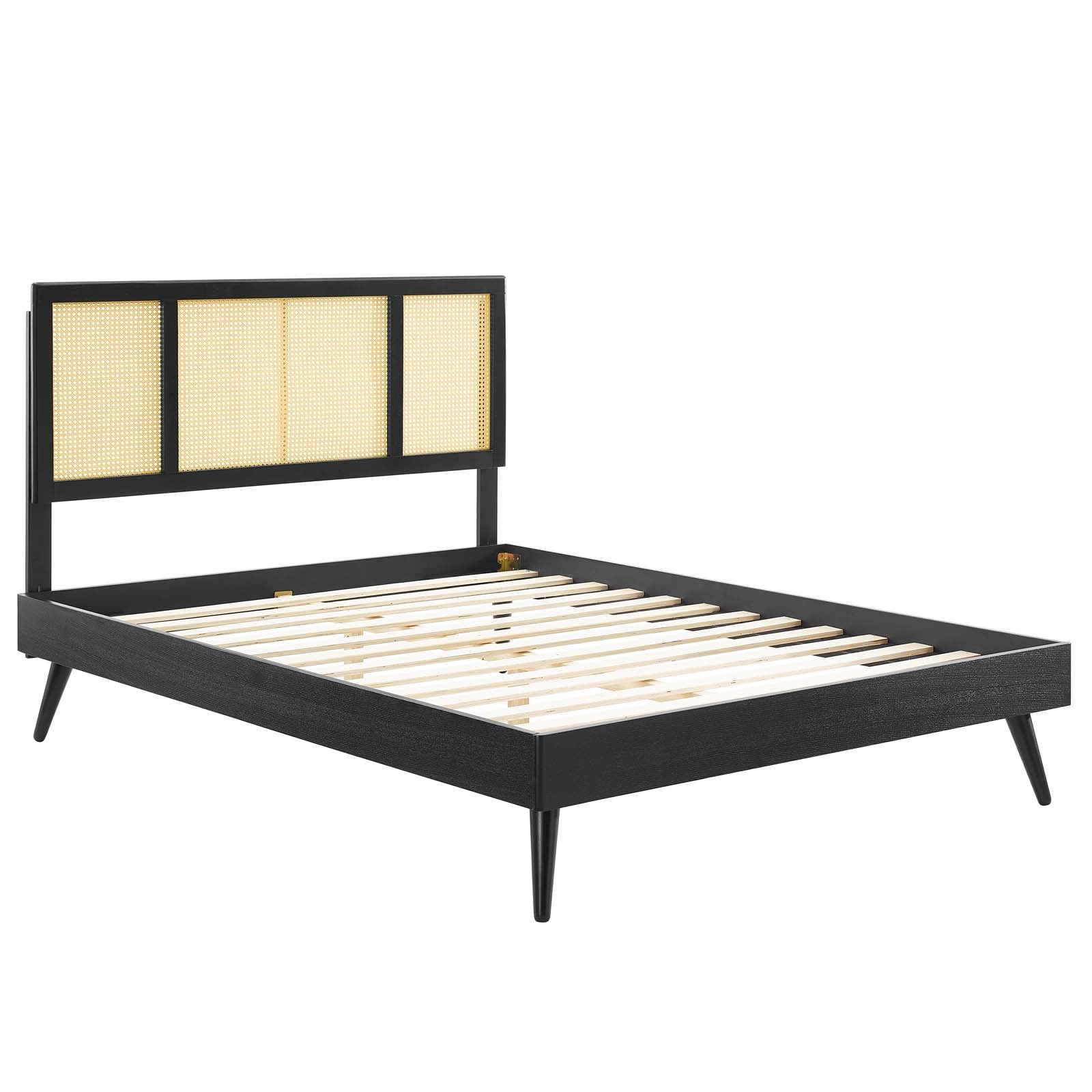Kelsea Cane and Wood King Platform Bed With Splayed Legs by Modway