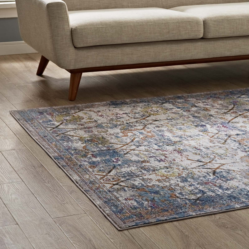Minu Distressed Floral Lattice 4x6 Area Rug by Modway