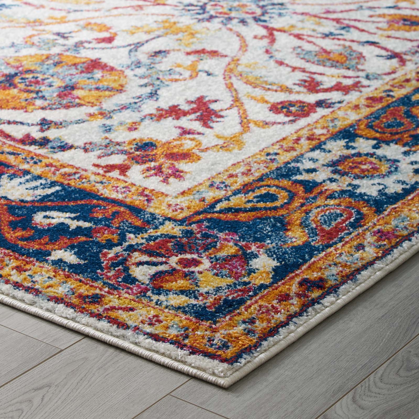 Entourage Samira Distressed Vintage Floral Vintage Medallion 8x10 Area Rug by Modway