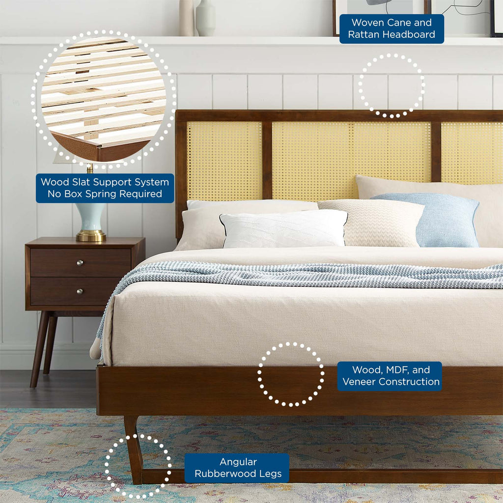 Kelsea Cane and Wood King Platform Bed With Angular Legs by Modway