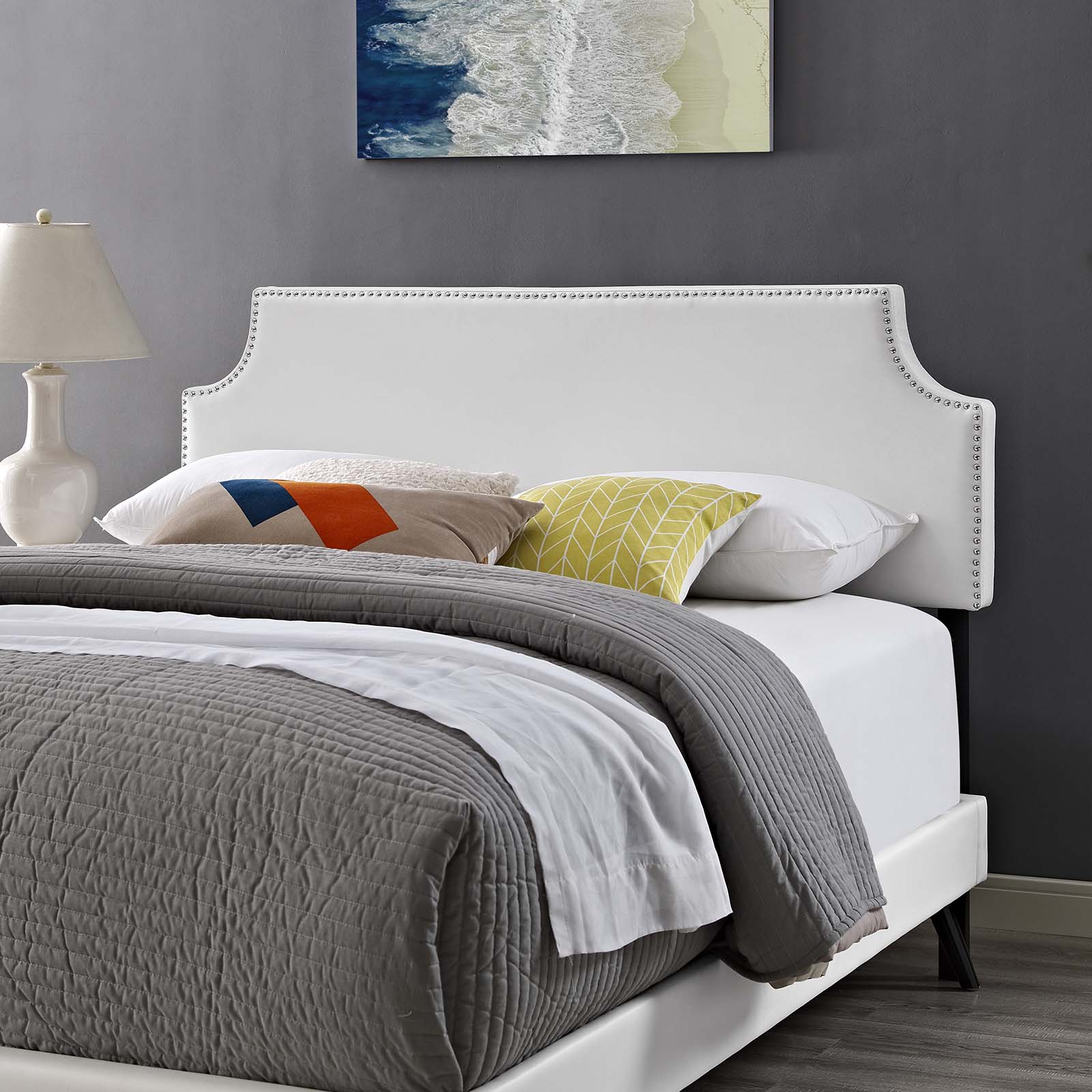Corene Vinyl Full Platform Bed with Round Splayed Legs by Modway