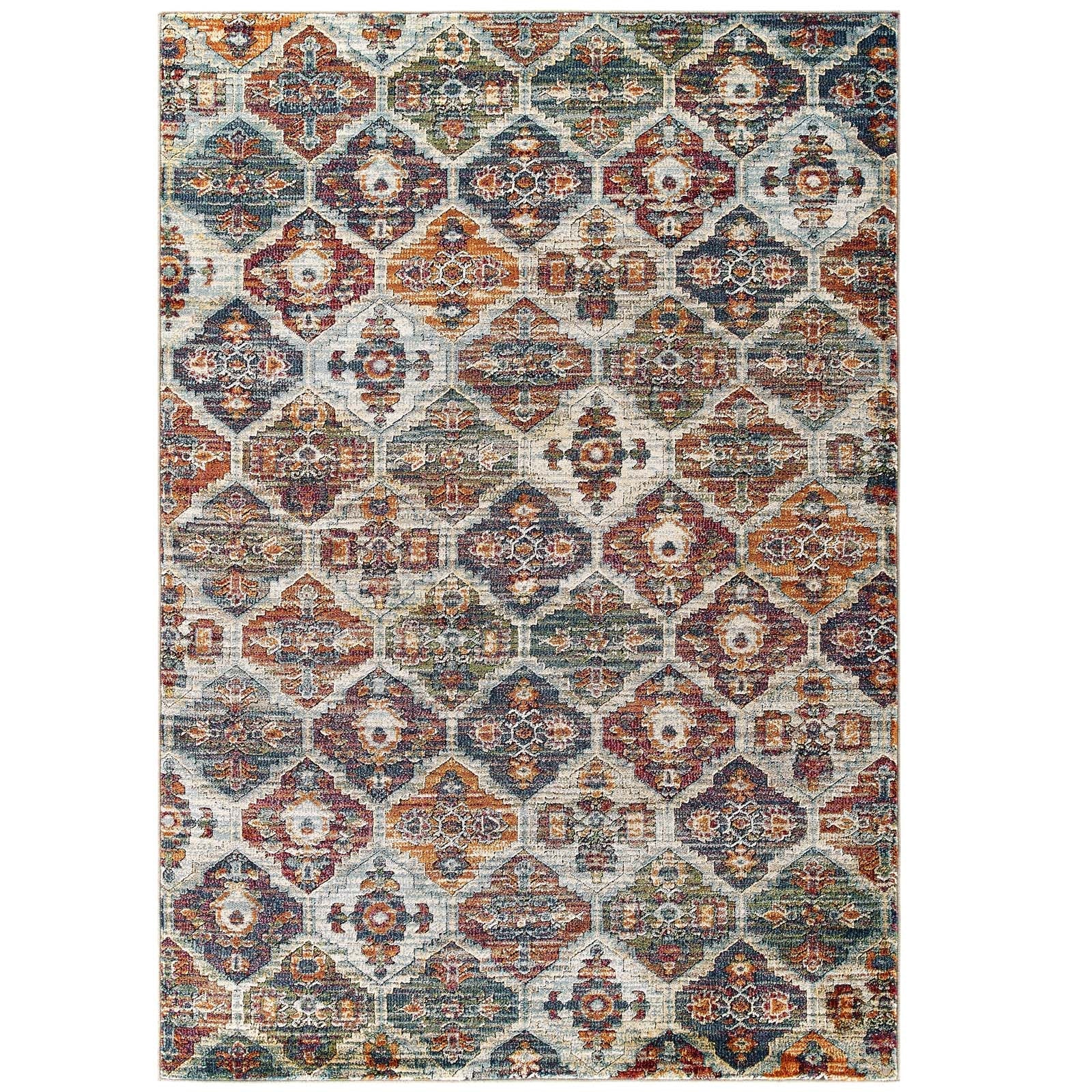 Tribute Azalea Distressed Vintage Floral Lattice 5x8 Area Rug by Modway