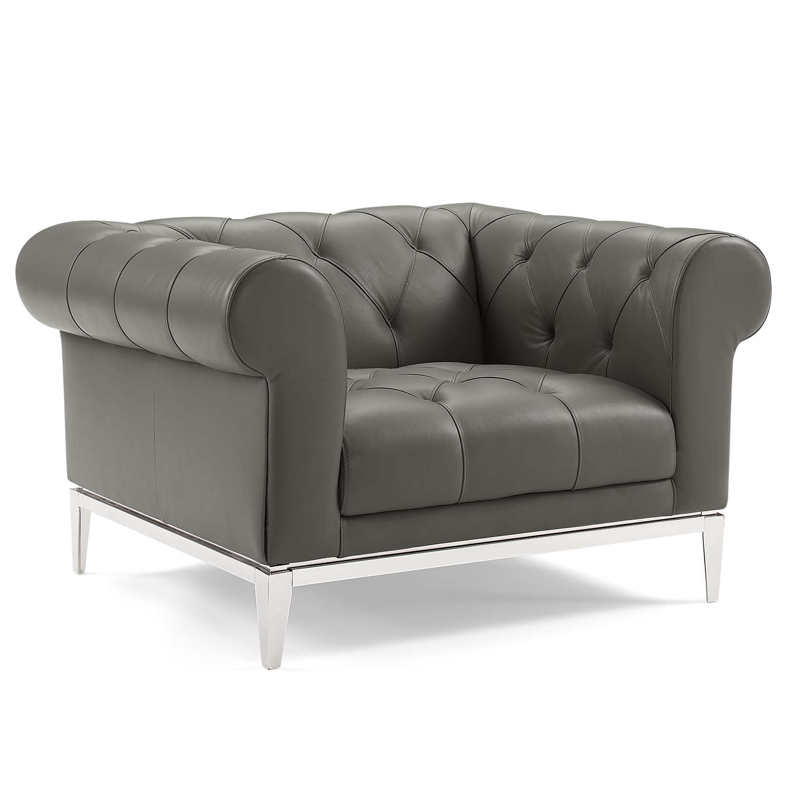 Idyll Tufted Upholstered Leather Sofa and Armchair Set by Modway