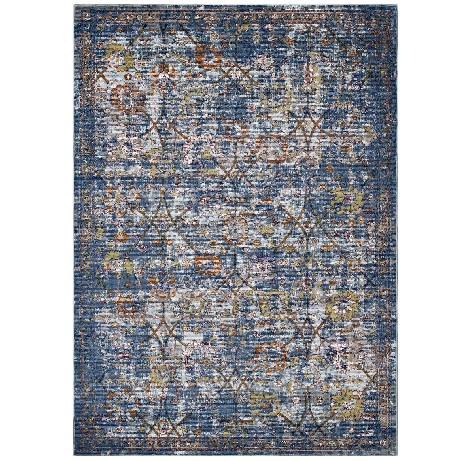 Minu Distressed Floral Lattice 4x6 Area Rug by Modway