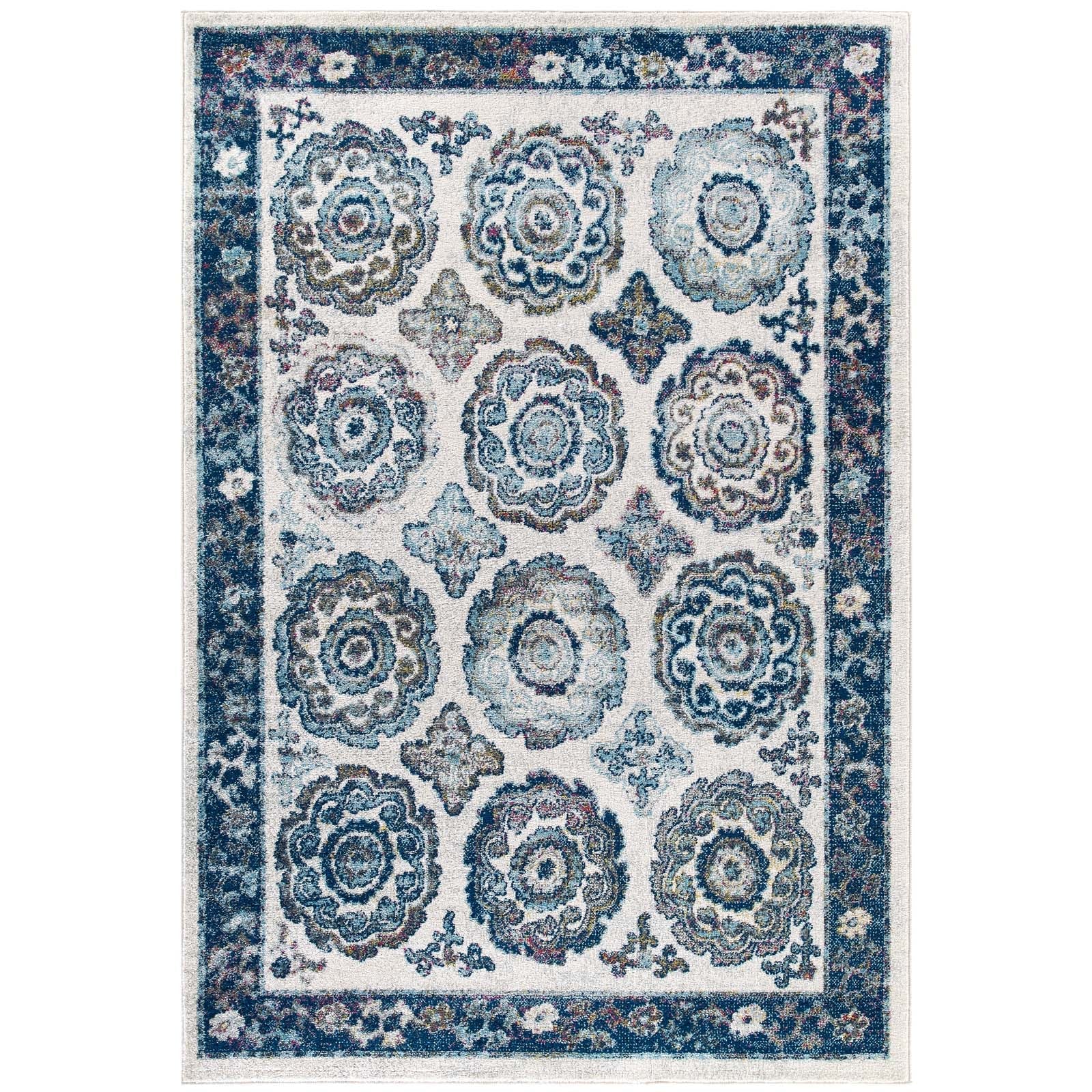 Entourage Odile Distressed Floral Moroccan Trellis 8x10 Area Rug by Modway