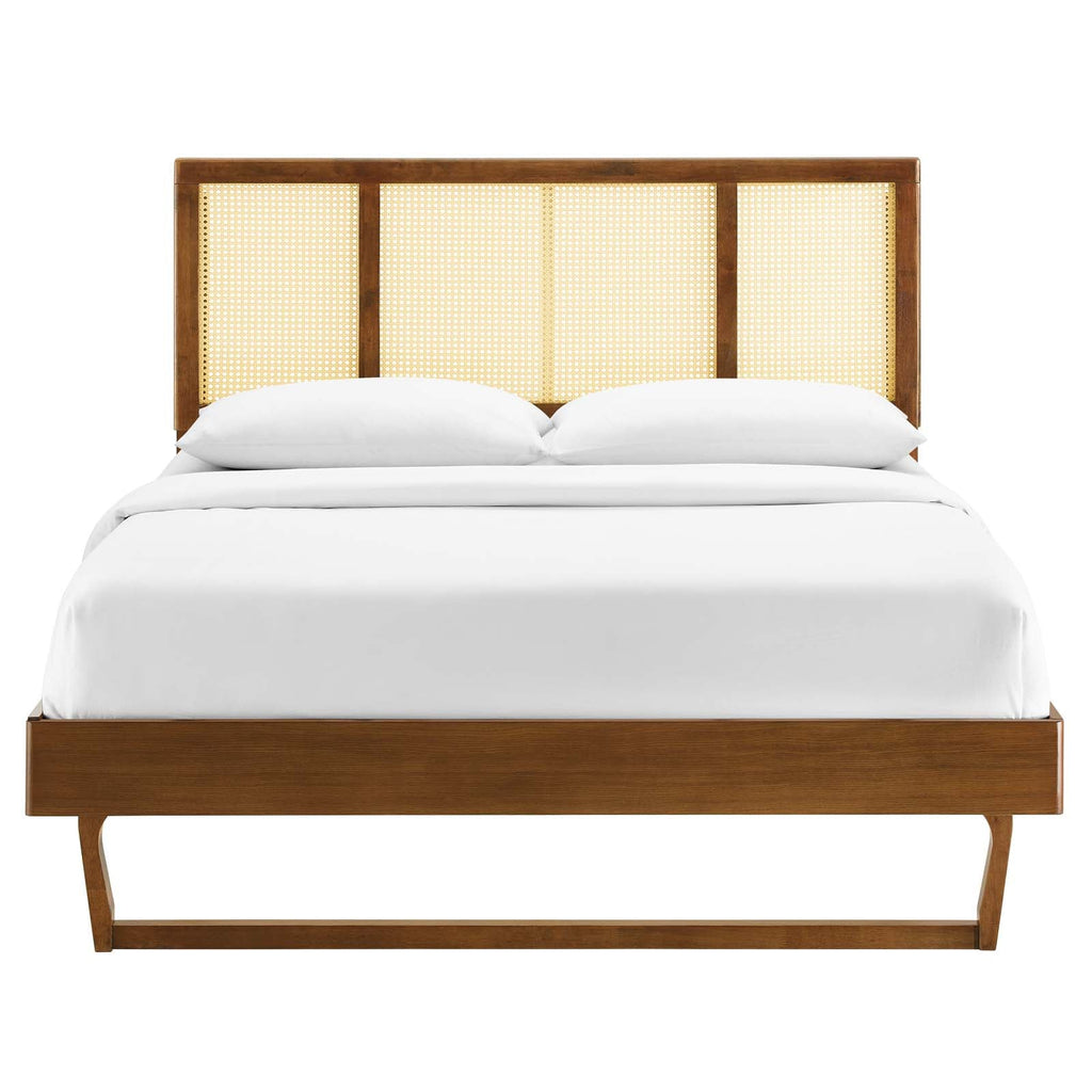 Kelsea Cane and Wood Queen Platform Bed With Angular Legs by Modway