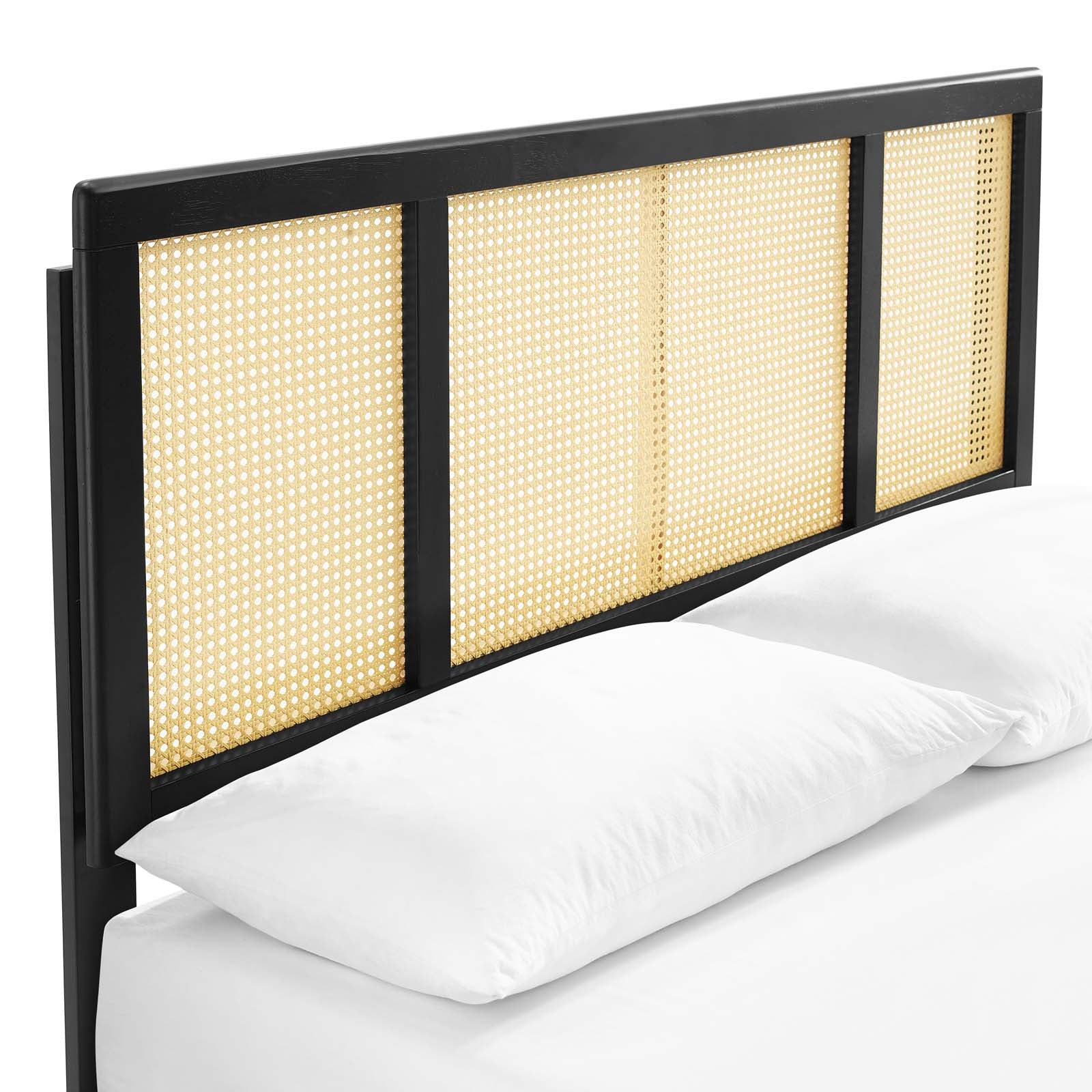 Kelsea Cane and Wood King Platform Bed With Splayed Legs by Modway