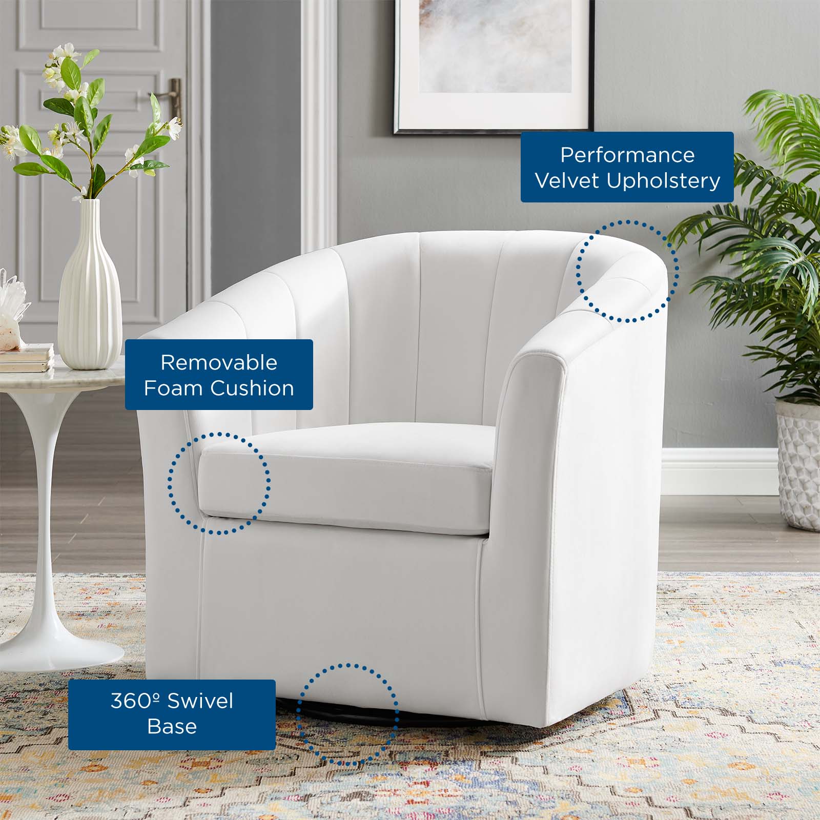 Prospect Performance Velvet Swivel Armchair by Modway