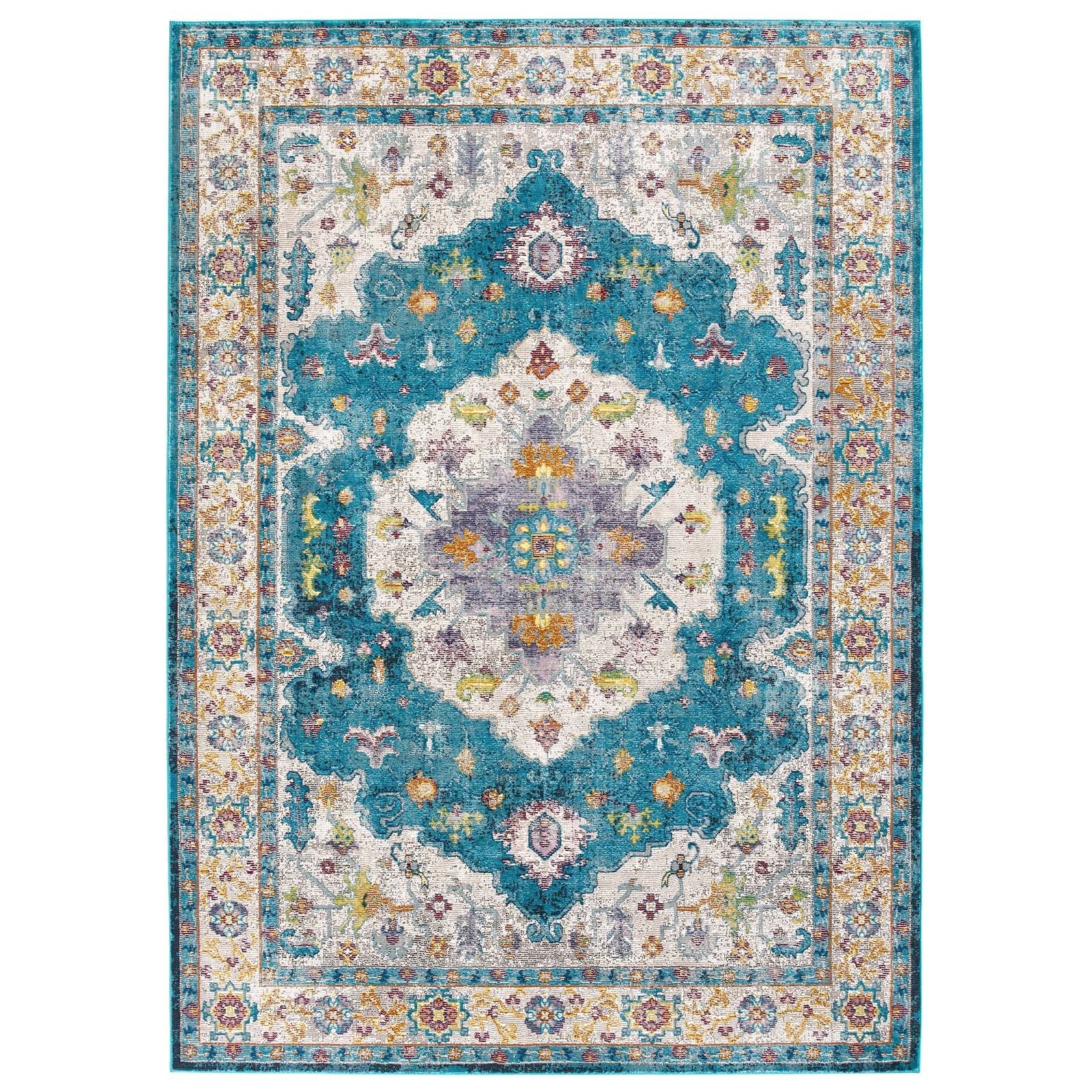 Success Anisah Distressed Floral Vintage Medallion 5x8 Area Rug by Modway