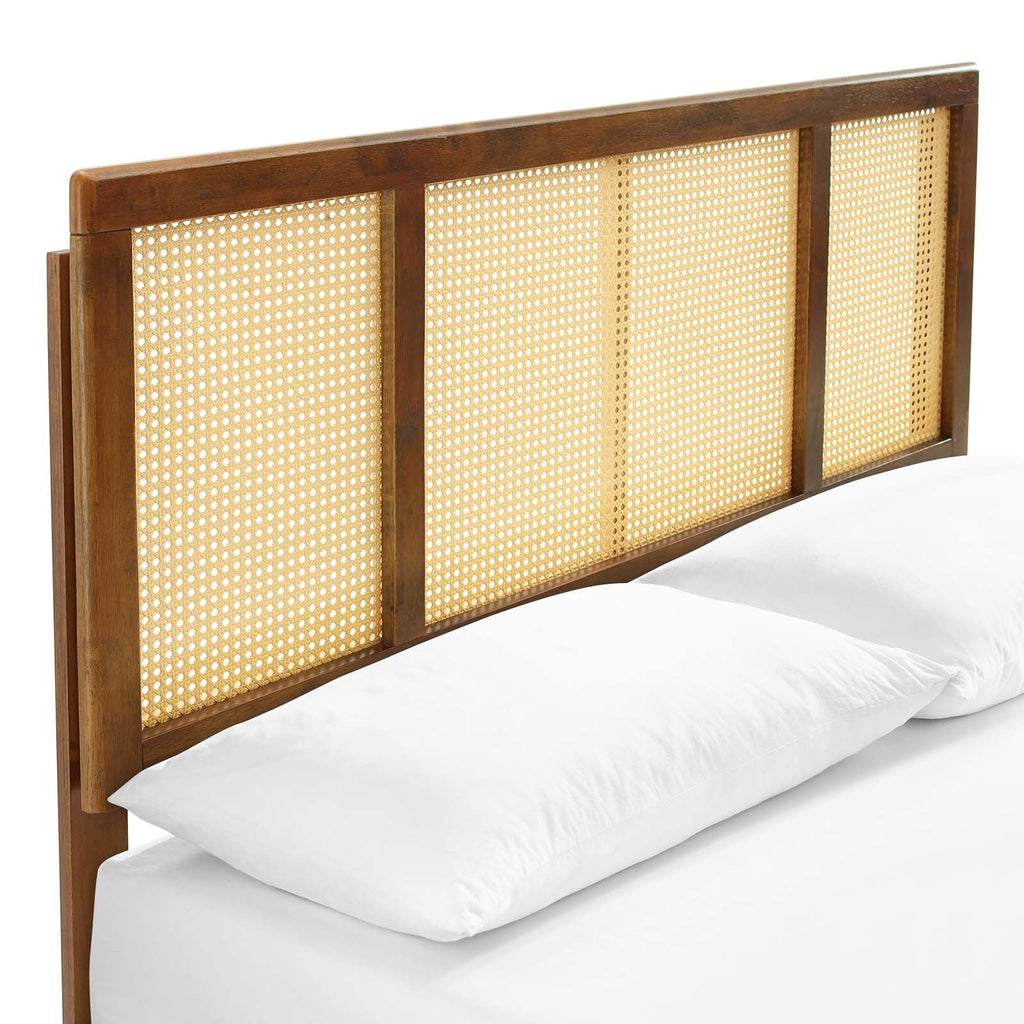 Kelsea Cane and Wood Full Platform Bed With Angular Legs by Modway