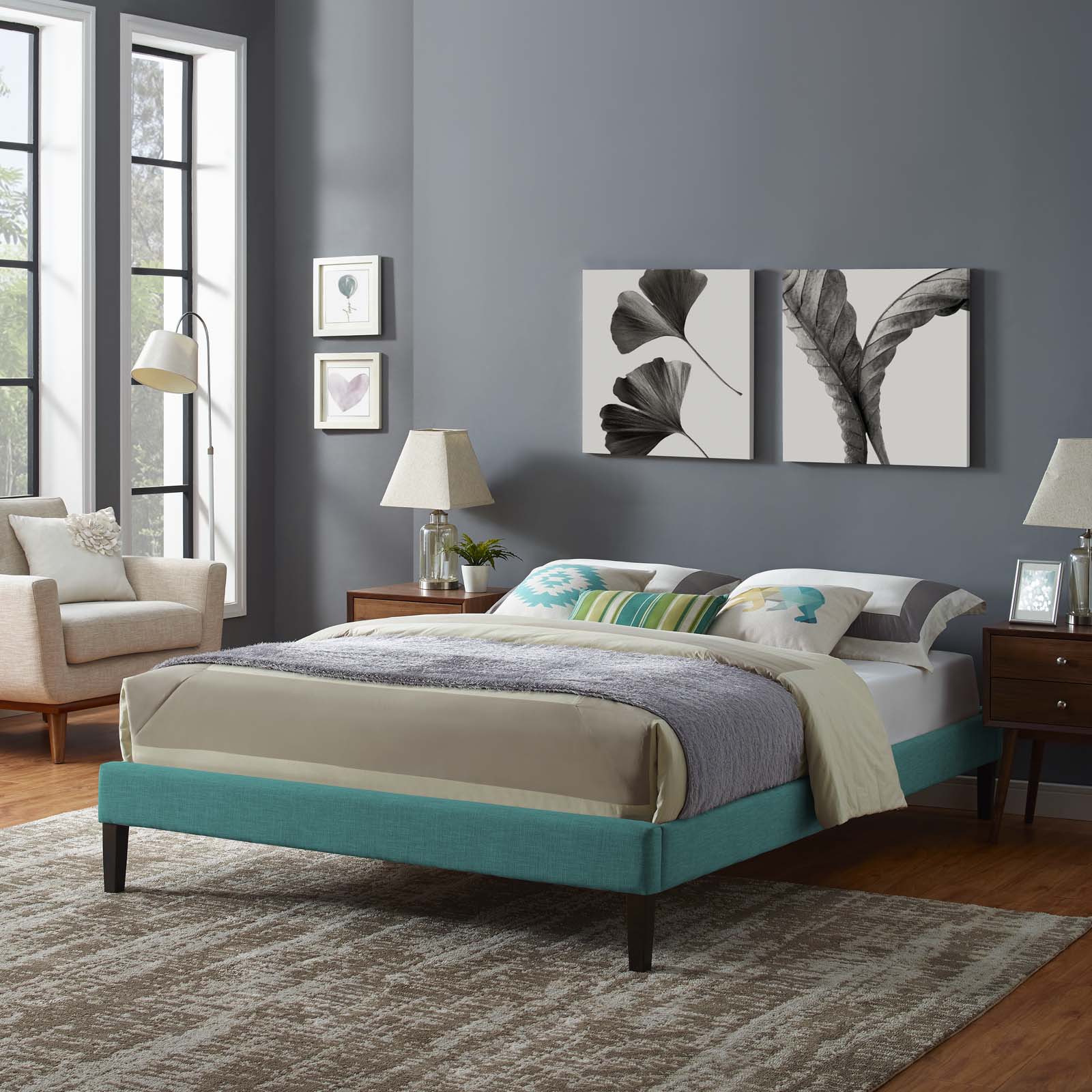 Tessie Fabric Queen Bed Frame with Squared Tapered Legs by Modway