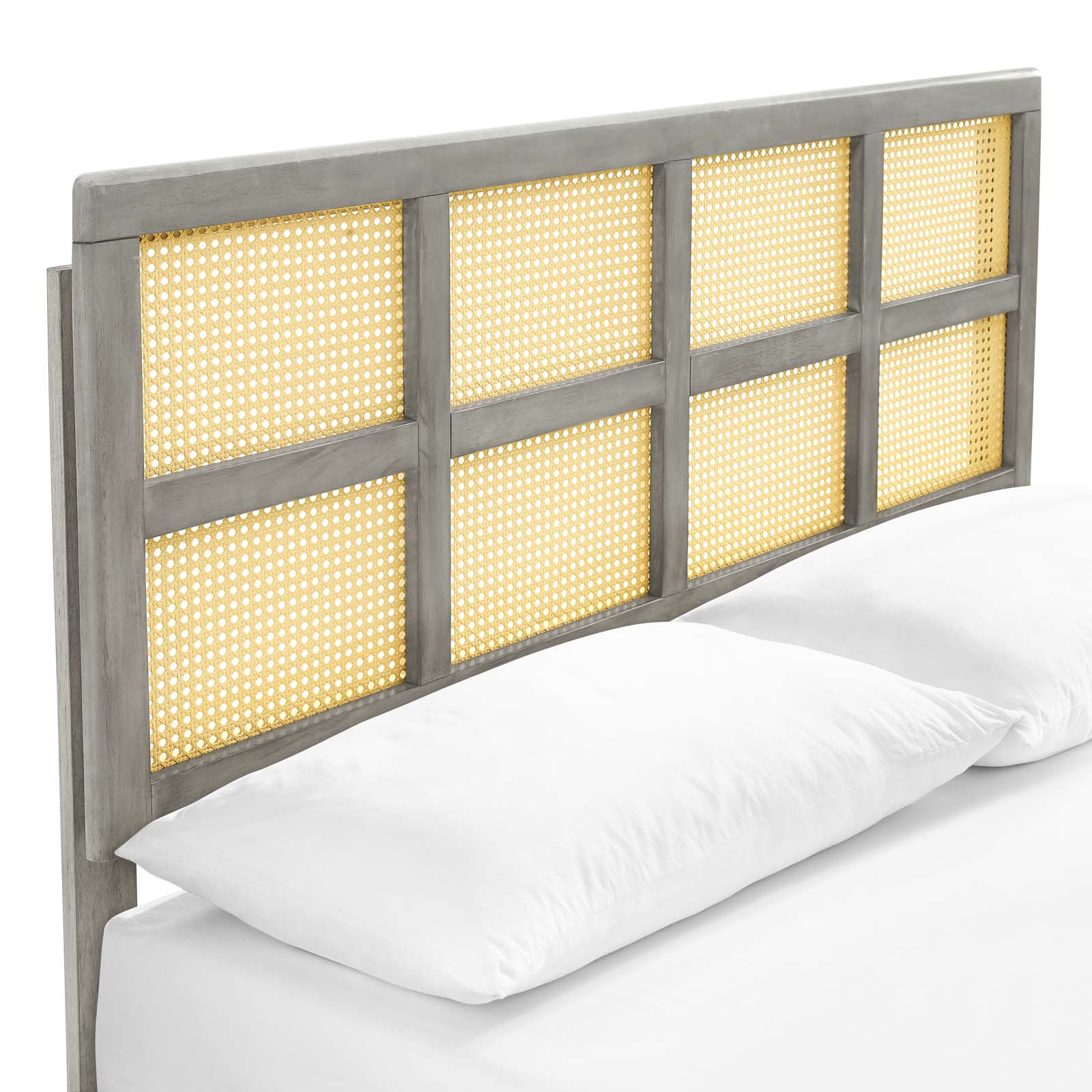 Sidney Cane and Wood Queen Platform Bed With Angular Legs by Modway