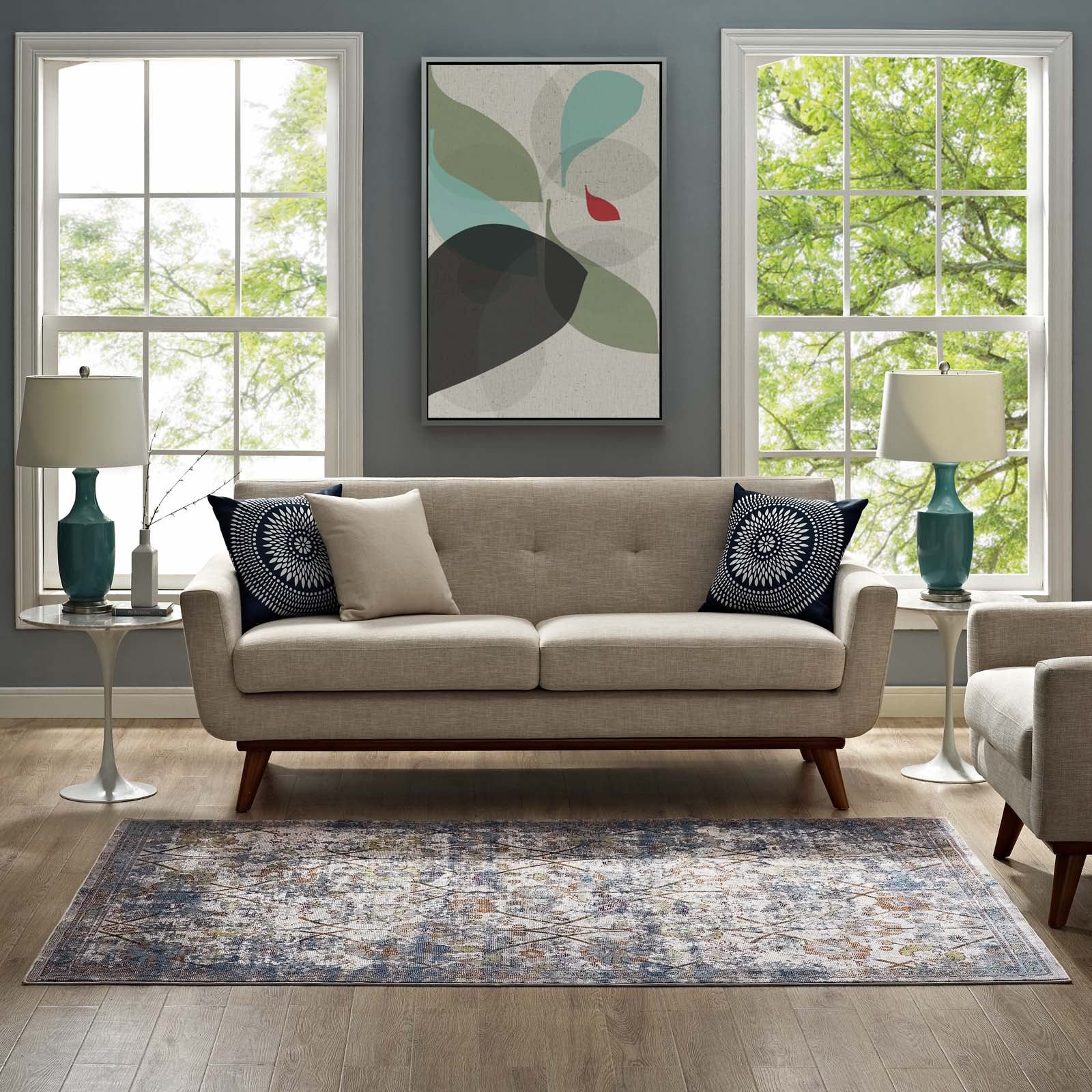 Minu Distressed Floral Lattice 5x8 Area Rug by Modway