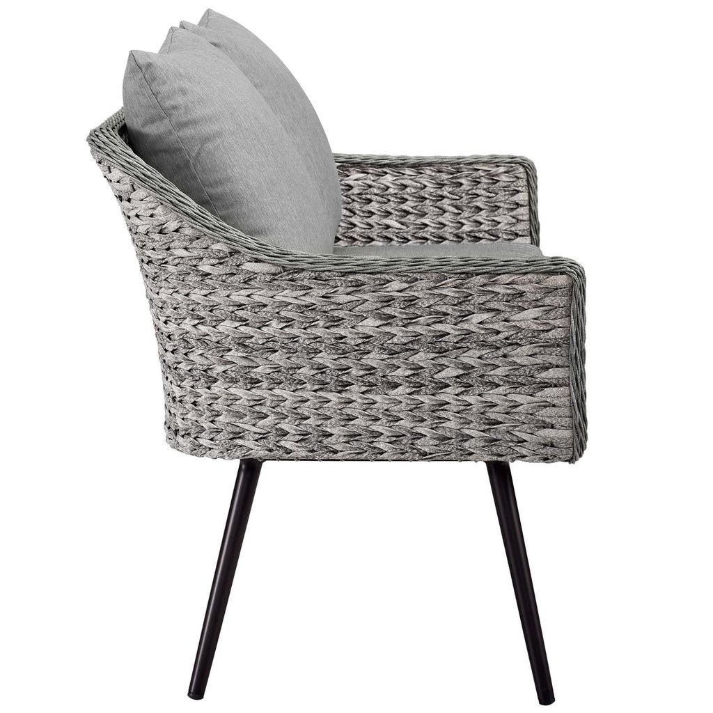 Endeavor 5 Piece Outdoor Patio Wicker Rattan Loveseat Armchair Coffee + Side Table Set by Modway