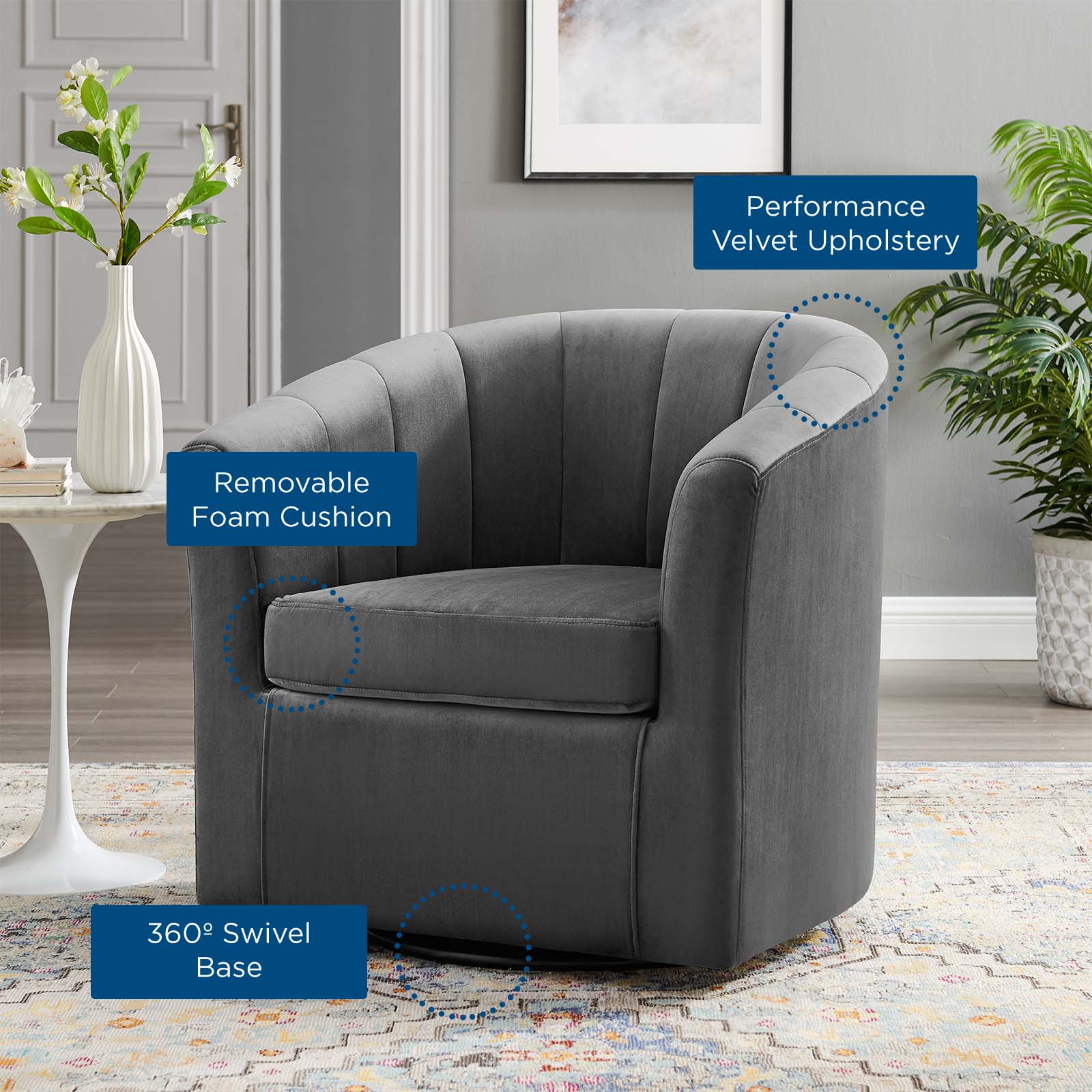 Prospect Performance Velvet Swivel Armchair by Modway