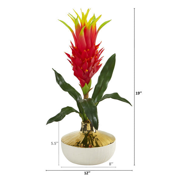 19" Dragon Fruit Artificial Arrangement in Gold and Cream Elegant Vase