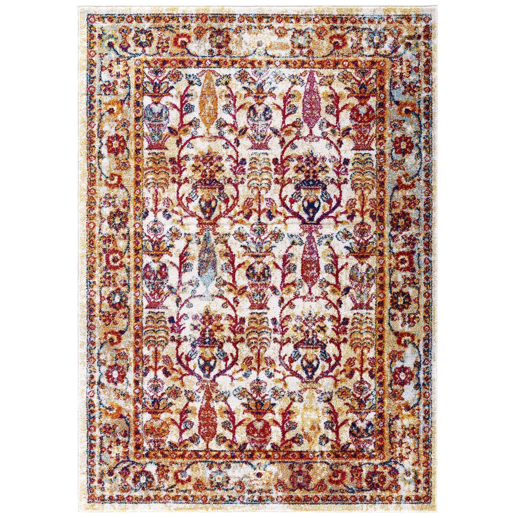 Entourage Jessa Distressed Vintage Floral Lattice 5x8 Area Rug by Modway