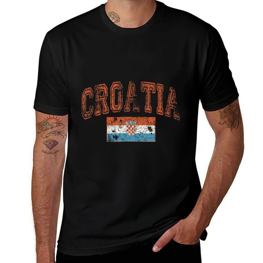 Threadrock Vintage Retro Faded Croatia Croatian Pride, Small, White  High-quality Stitching T-Shirt