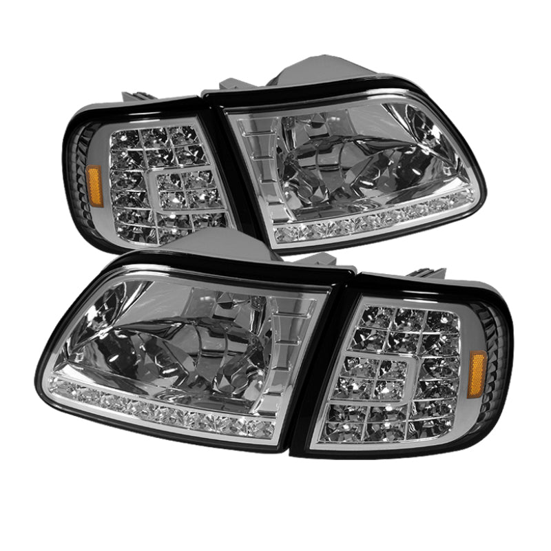 SPYDER Xtune Ford F150 97-03 Crystal Headlights w/ Clear LED Corners Chrome HD-ON-FF15097-LED-SET-C 5014191