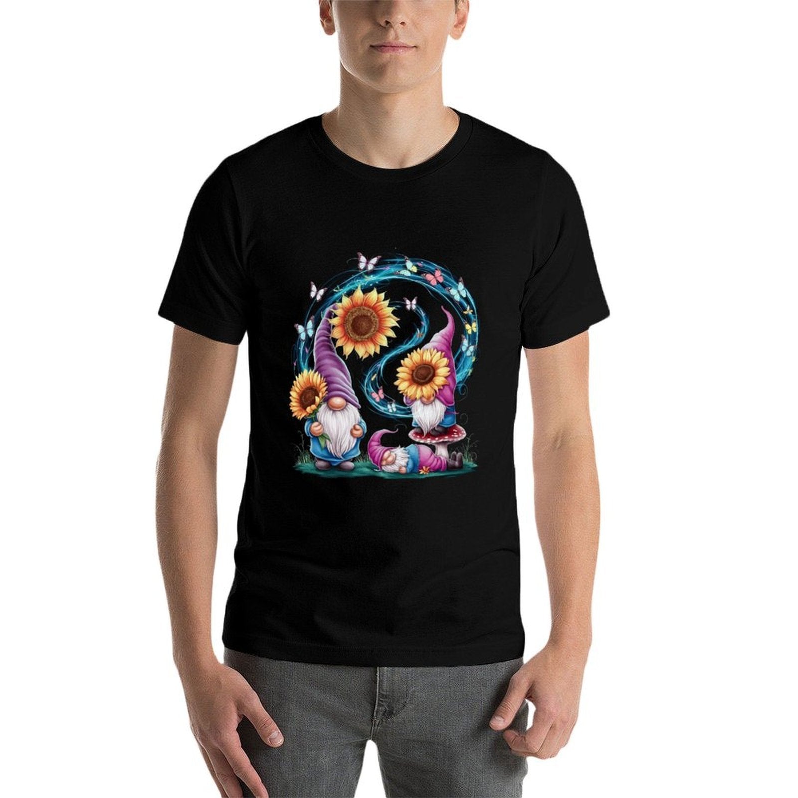 Cute Gnomes Sunflower With Butterfly Flower Sunflower Field  Classic T-Shirt