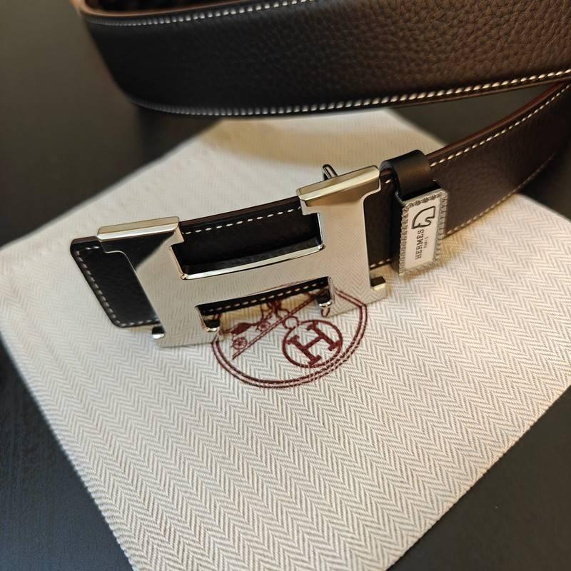Hermes Men Silver Buckle Belt 'Black'