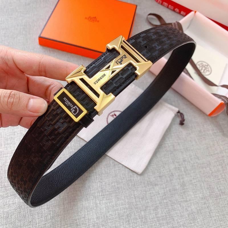 Hermès Men's Black Leather Belt with Iconic 'H' Gold Buckle - Timeless Luxury Accessory