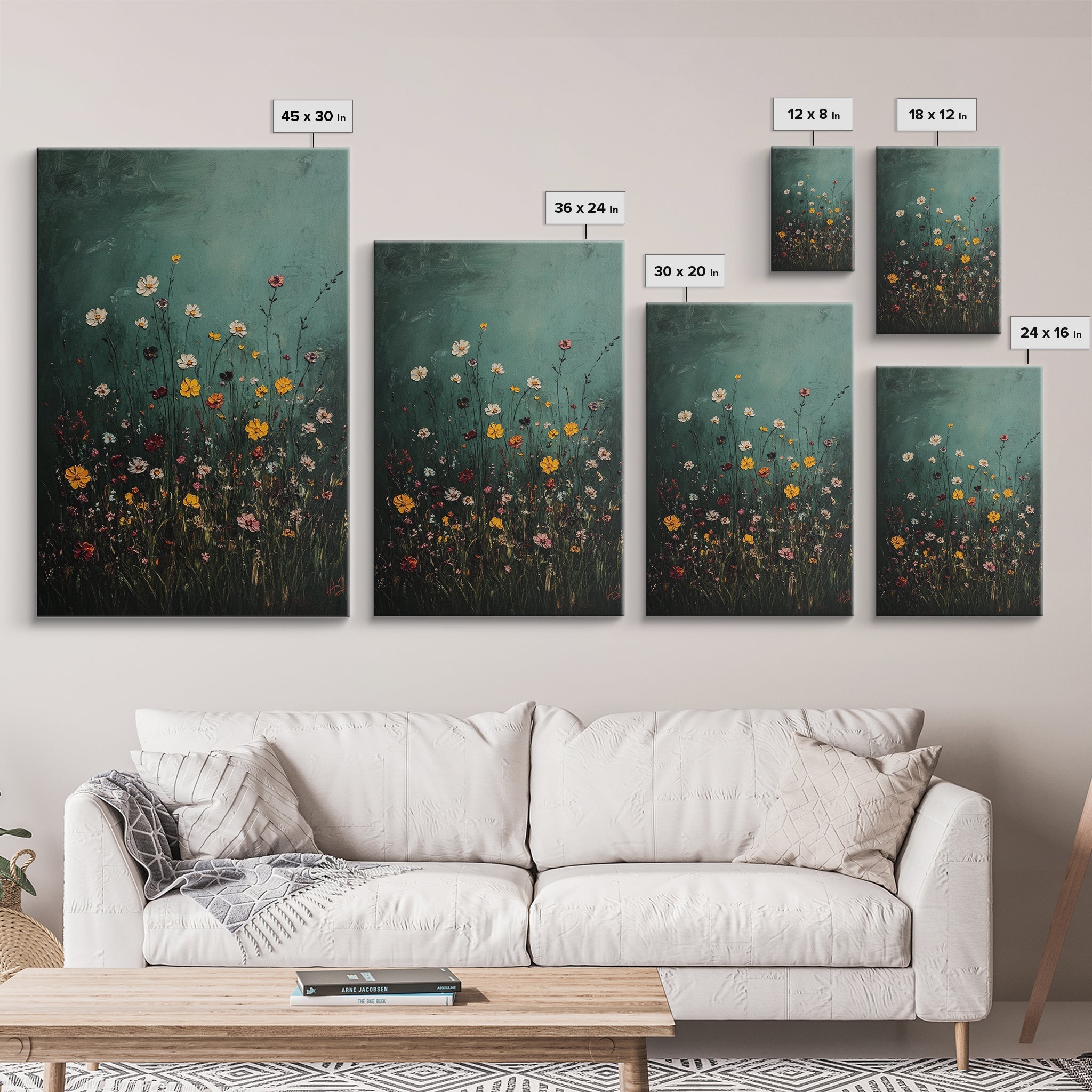Dark & Moody Wild Flowers Print, Framed Canvas, Boho Decor, Wildflowers in a Rain Storm, Modern Farmhouse, Rustic Decor