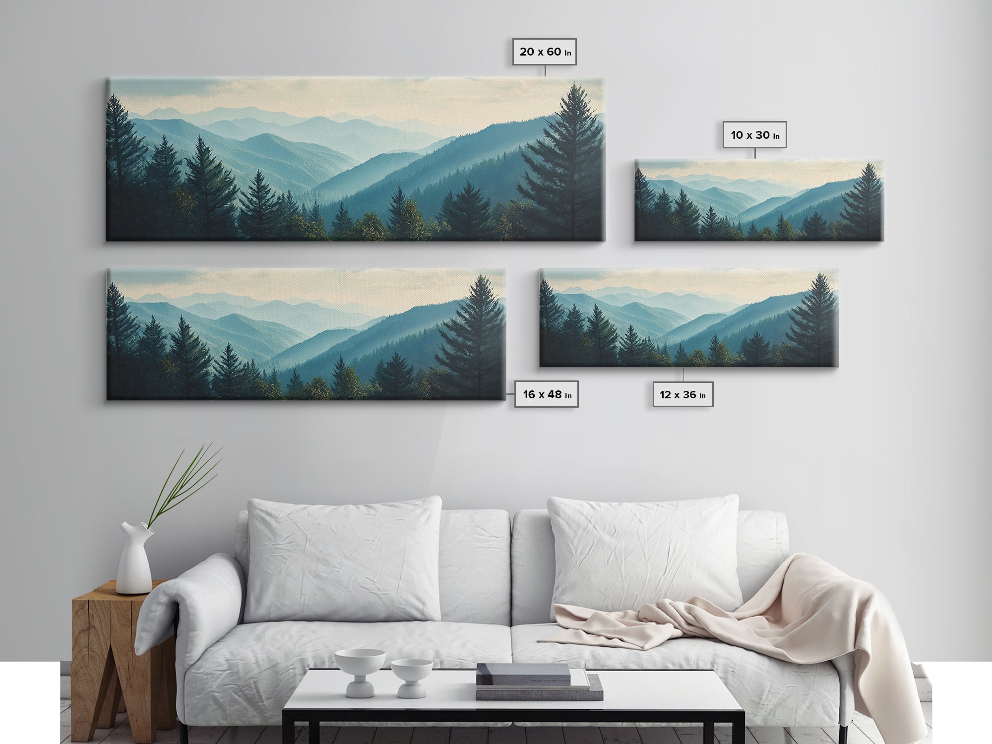 Mountain Painting Print, Mountain Art, Panoramic Wall Art, Extra Wide Horizontal Art, Ultra Wide Wall Art, Blue Ridge Mountains Painting