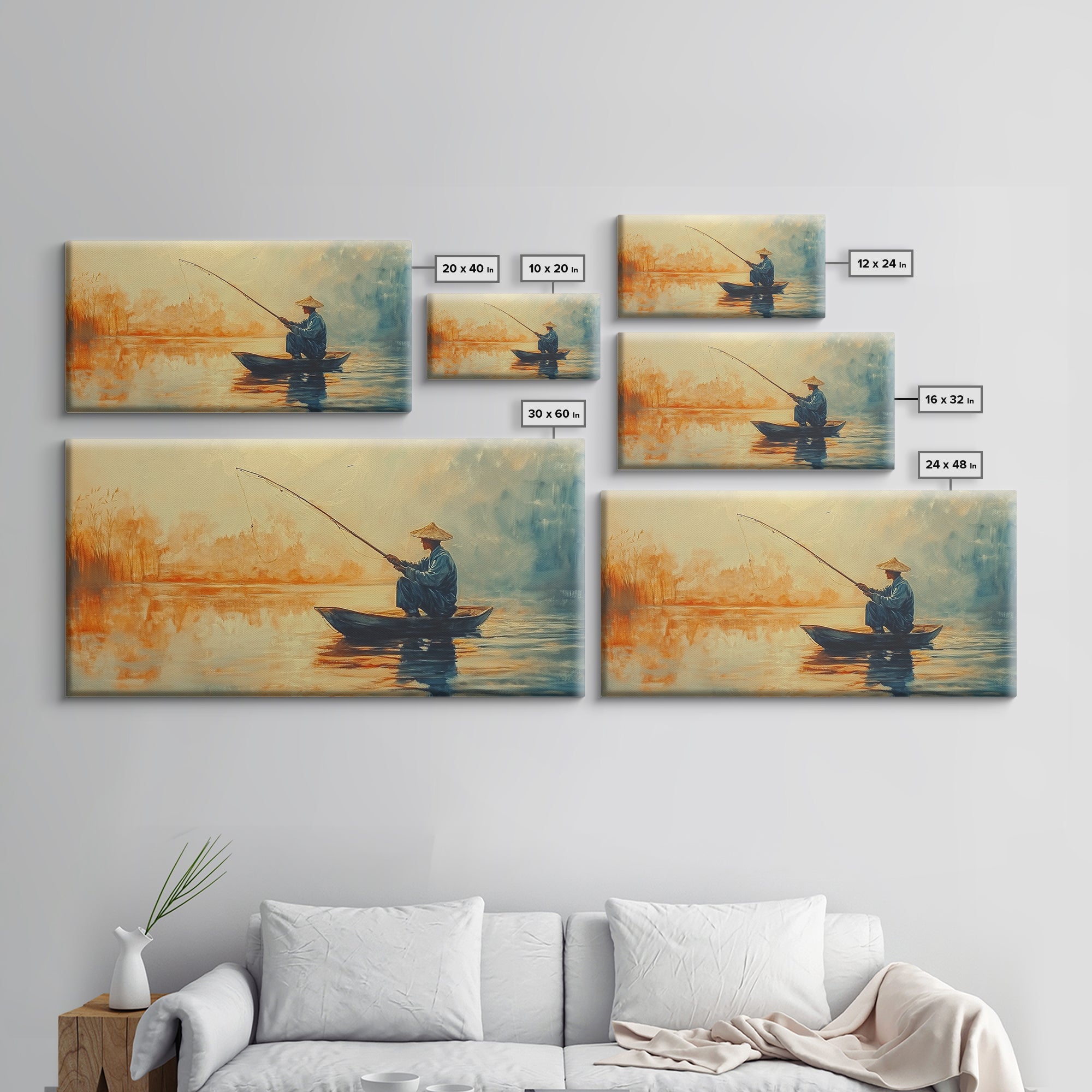 Wabi Sabi Fisherman Painting Print, Fishing Wall Art, Japanese Fisherman Watercolor Painting, Fishing Gift, Fisherman Gift IDea