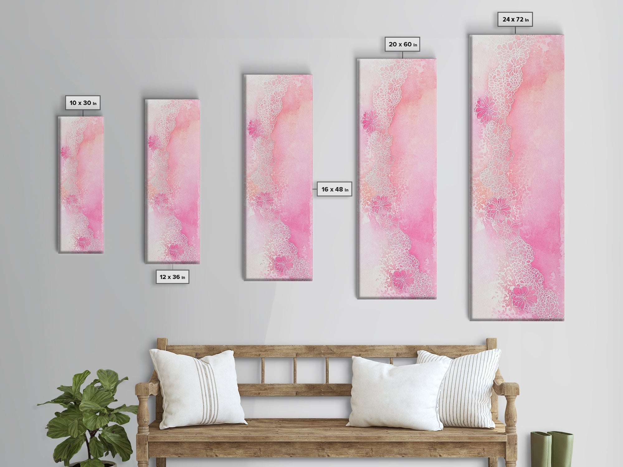 Pink Lace Canvas Print Light Pink Abstract Art Feminine Minimalist Bedroom Decor Vertical Wall Art Wabi Sabi Art Rustic Home Gift Idea