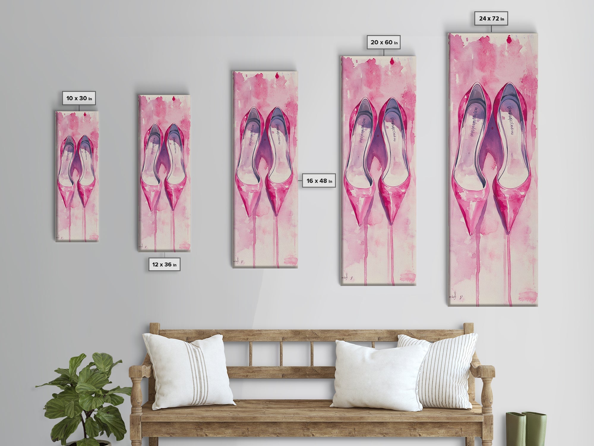 Pink Stilettos Painting Framed Canvas Print Fashion Wall Art Feminine Decor Living Room Artwork Vertical Wall Accent Gift Idea Art
