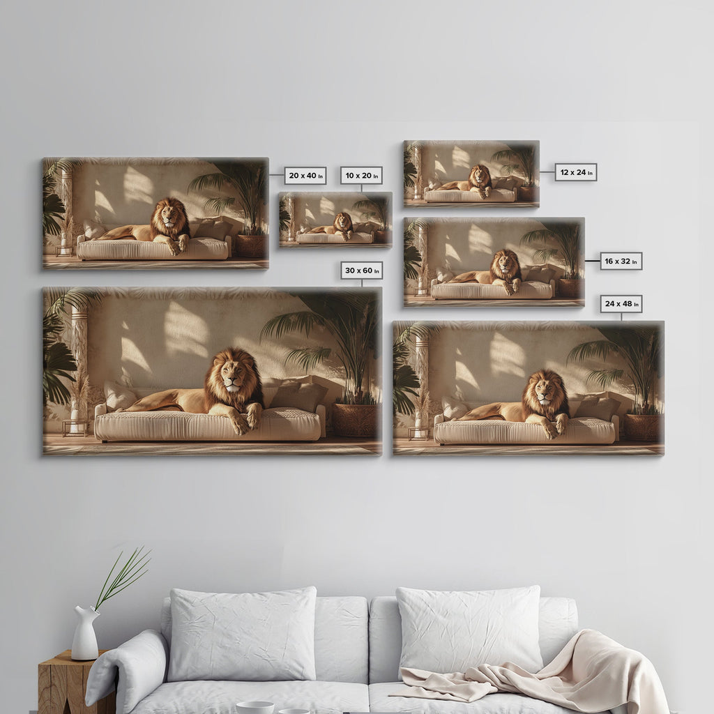 Majestic Lion Portrait Framed Canvas Print, Wild Safari Wall Art, African Animal Painting, Living Room Rustic Decor, Regal Wildlife Art