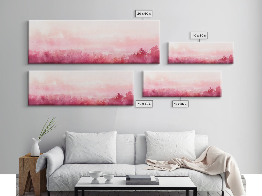Light Pink Canvas Print Abstract Landscape Painting Horizontal Pastel Minimalist Boho Living Room Art Wabi Sabi Modern Wall Decor