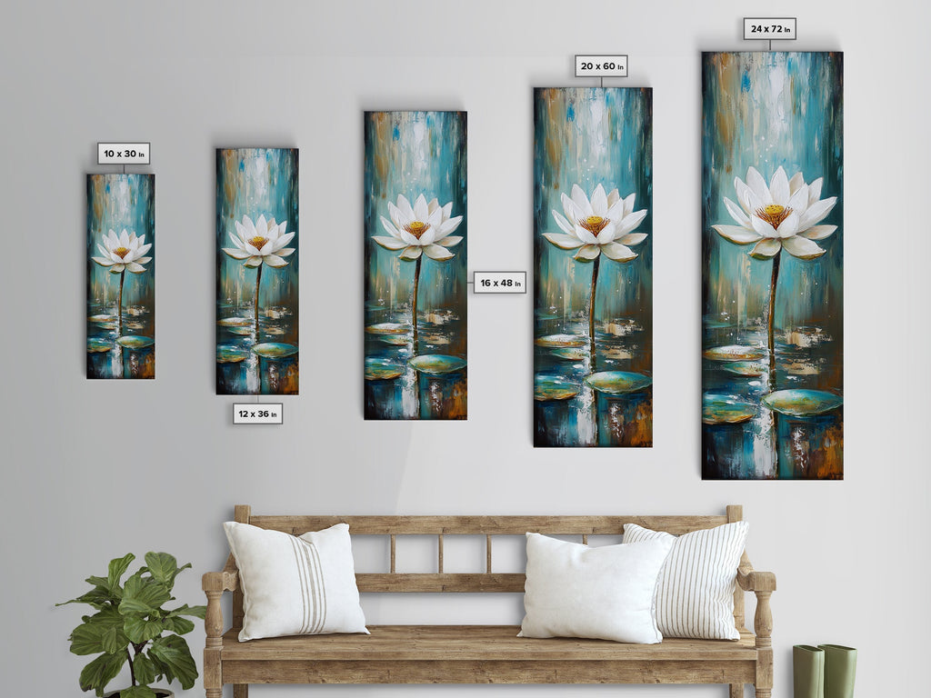 White Lotus, zen wall art, botanical prints, yoga art, teal wall art, sacred geometry wall art, framed canvas print, minimalist art